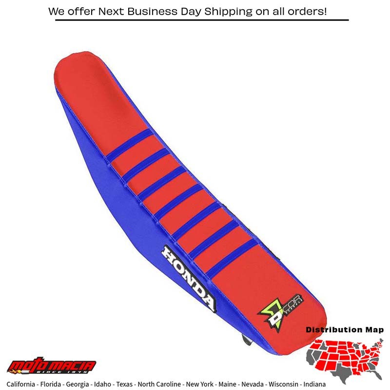 D-COR  Seat Cover Blue/Red W/Ribs Honda Crf450rx 2017-2019 450r 2017-2019