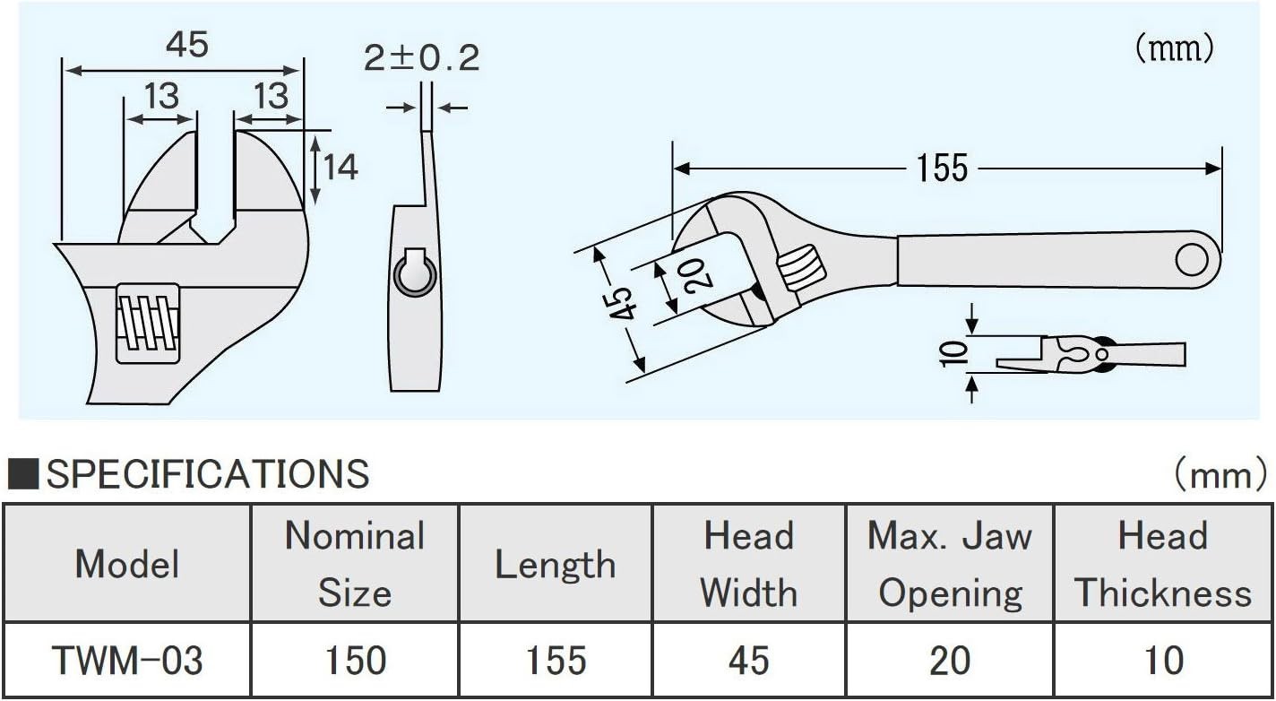 TWM-03 Thin Jaw Adjustable Smart Monkey Wrench