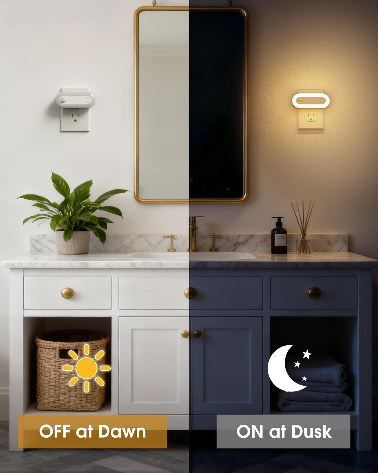 Plug-in LED Night Light with Motion Sensor & Dusk to Dawn Sensor, Dimmable Wa...