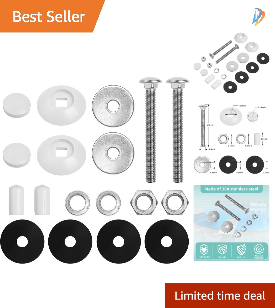 304 Stainless Steel Diving Board Bolts Kit for Safe Renovation - 67-209-911-SS
