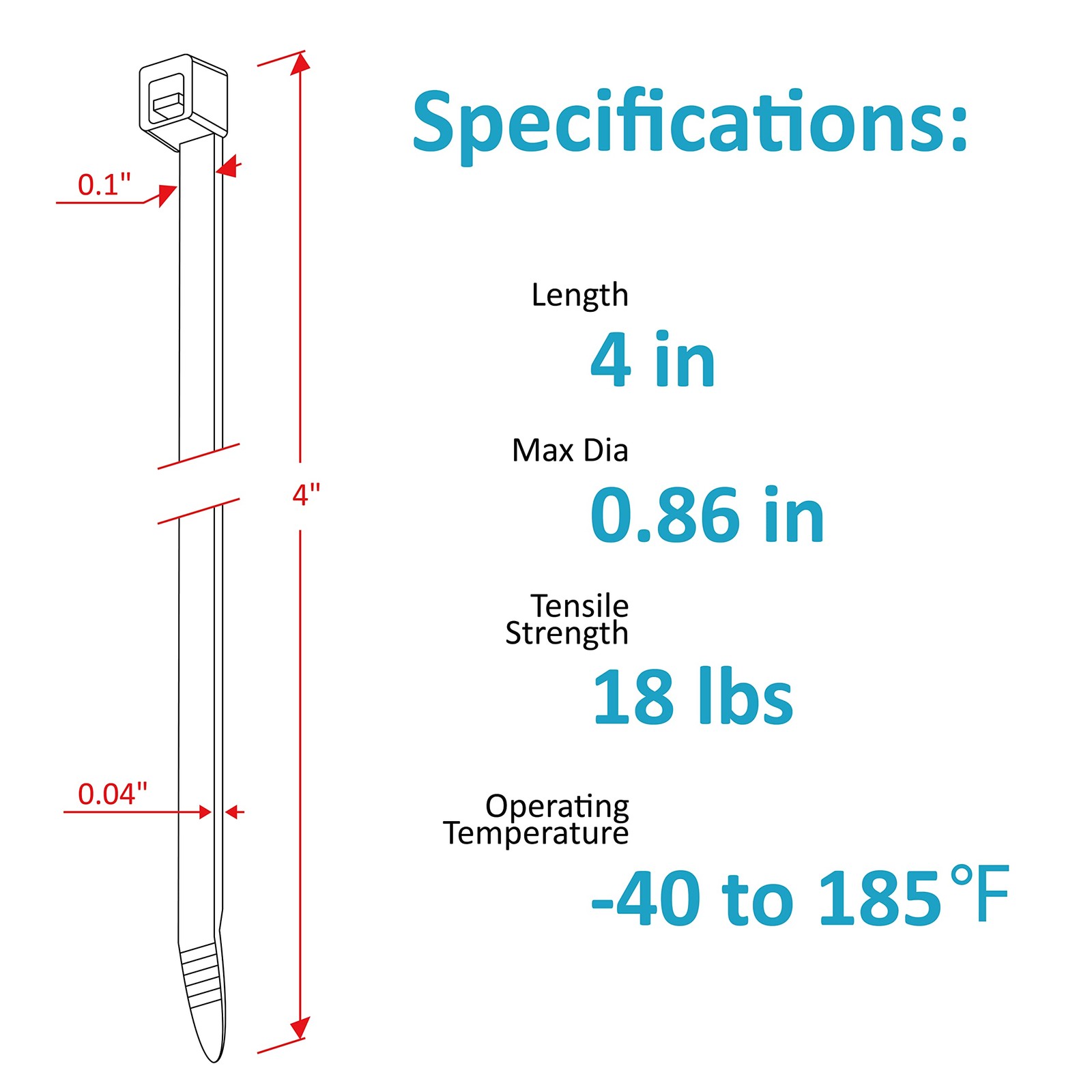 Zip Ties 4 inch (200 Pack), Small with 18 lb 4" Black