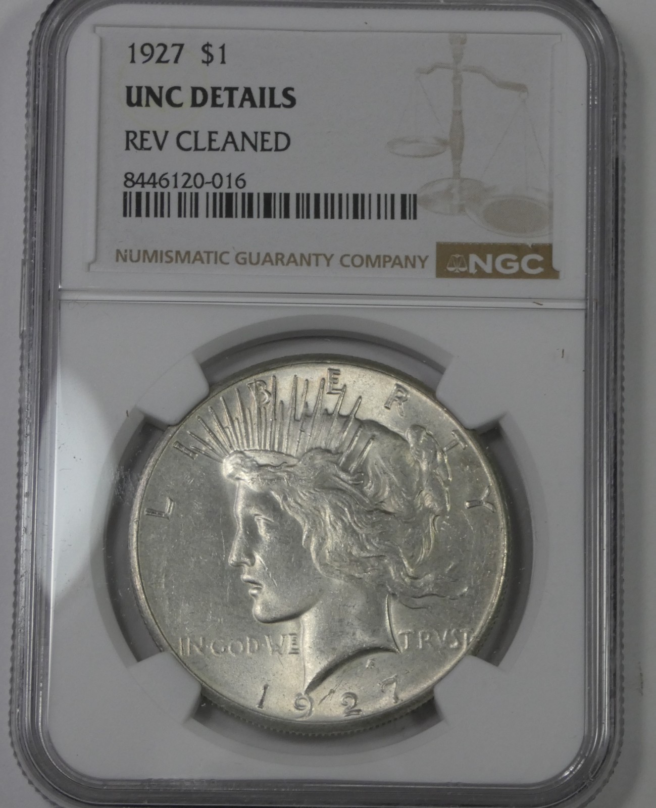 NGC Authentic 1927 Peace Dollar UNC Details Silver Dollar