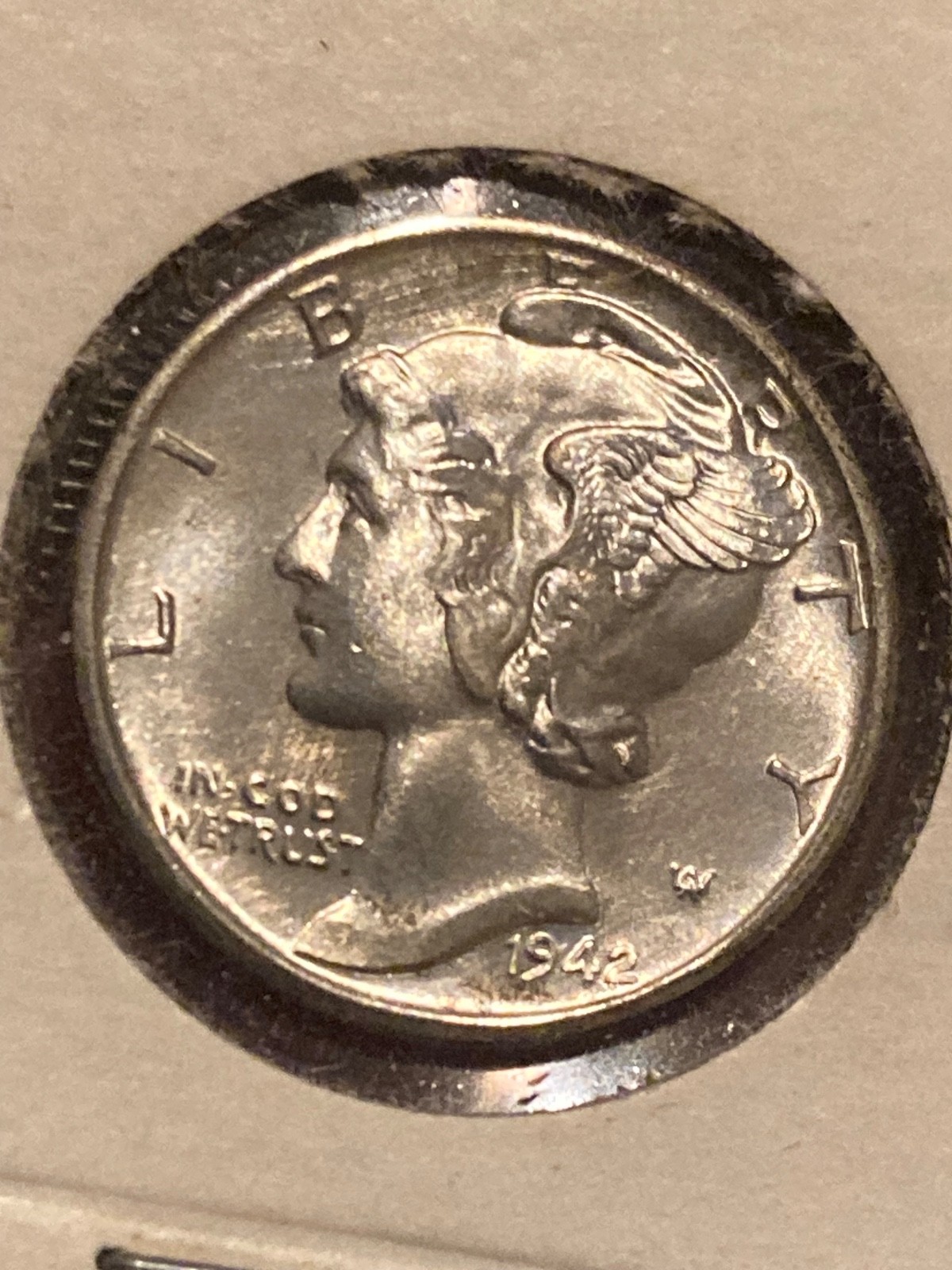 1942-D Mercury Dime - FSB -  Unc 3