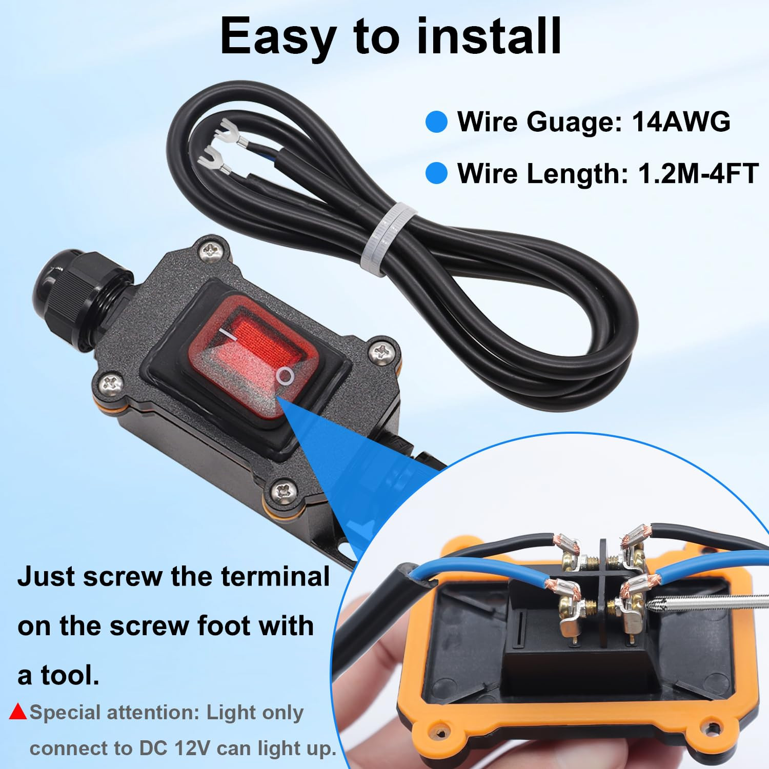 IP67 Waterproof Inline Switch 12V DC 20A 4Pin 2 Position On/Off Toggle Switch