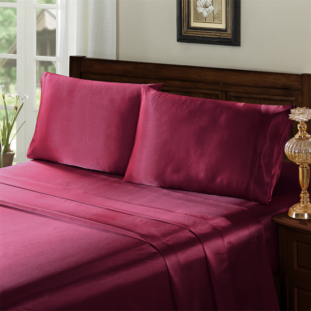 Serenta Luxury Super Soft & Silky 4PC Satin Sheet Set Solid Color Deep Pocket