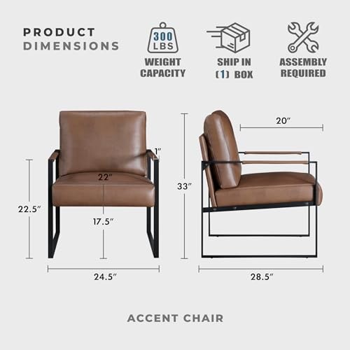 Modern Accent Chair, Faux Leather Upholstered Living Room Chair with Wrapped
