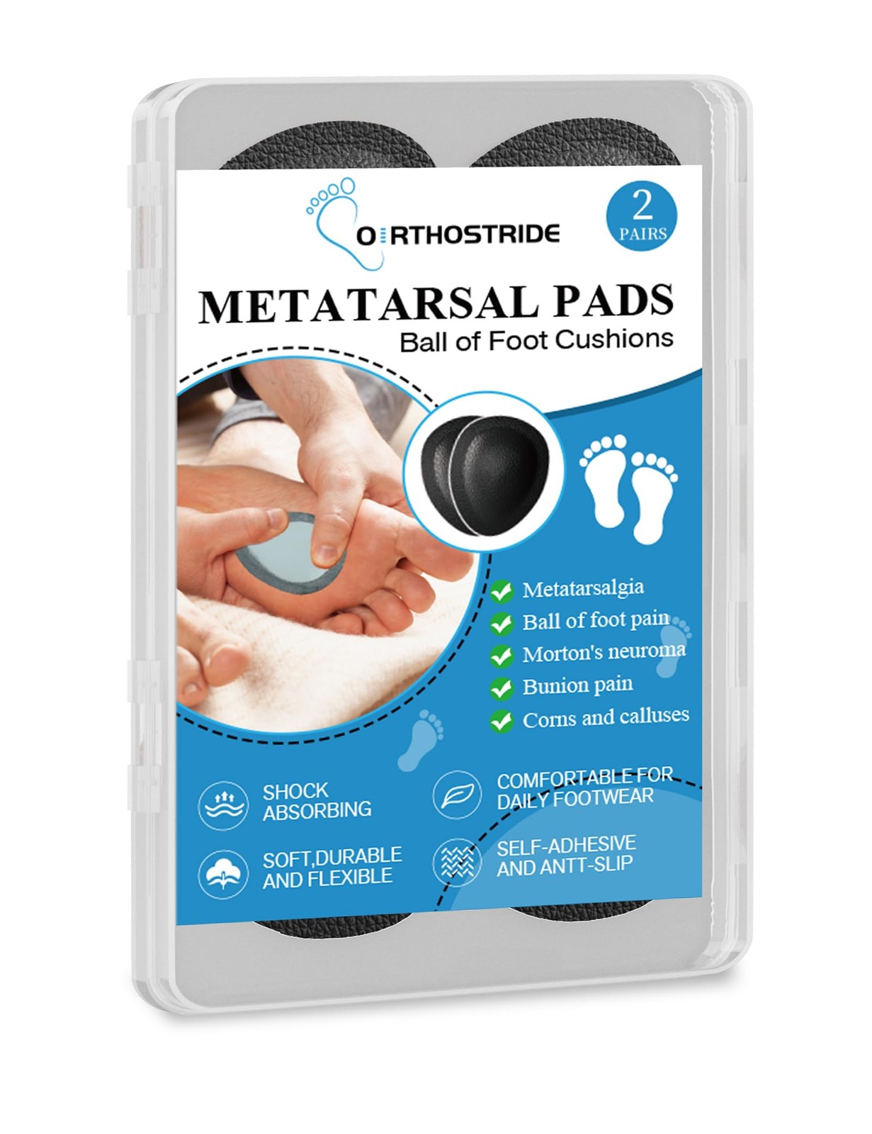 Orthostride Metatarsal Pads for Women, Ball of Foot M(Women), 2 Pairs