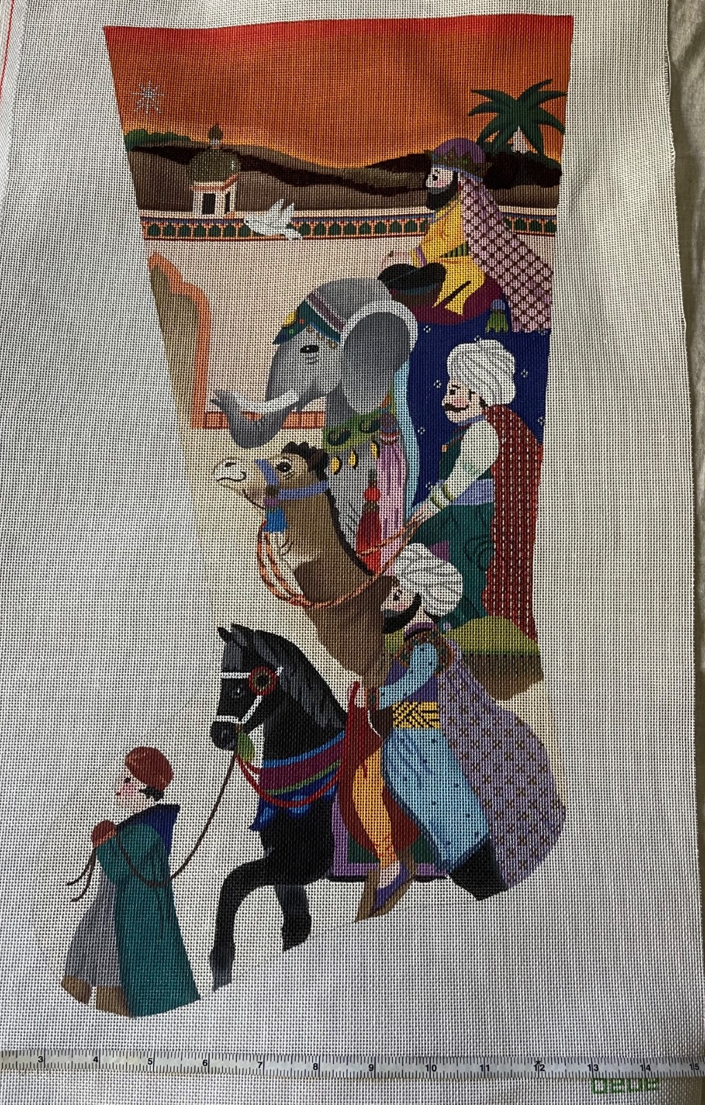 RARE! Dede Large 21" WISE MEN Nativity Stocking Hand Painted Needlepoint Canvas