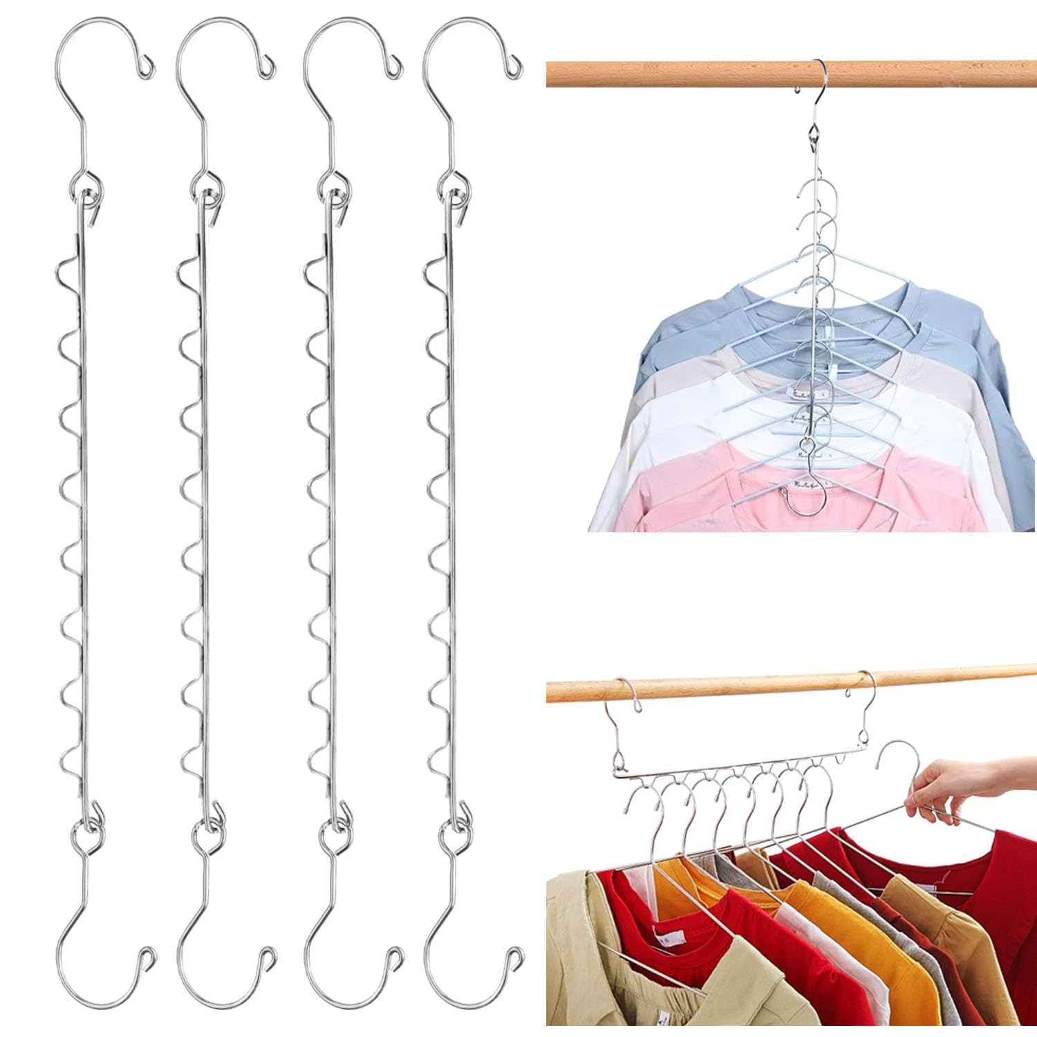 Space Saving Hangers for Clothes 4 Pack,8 Holes Metal Hanger Organizer, Capac