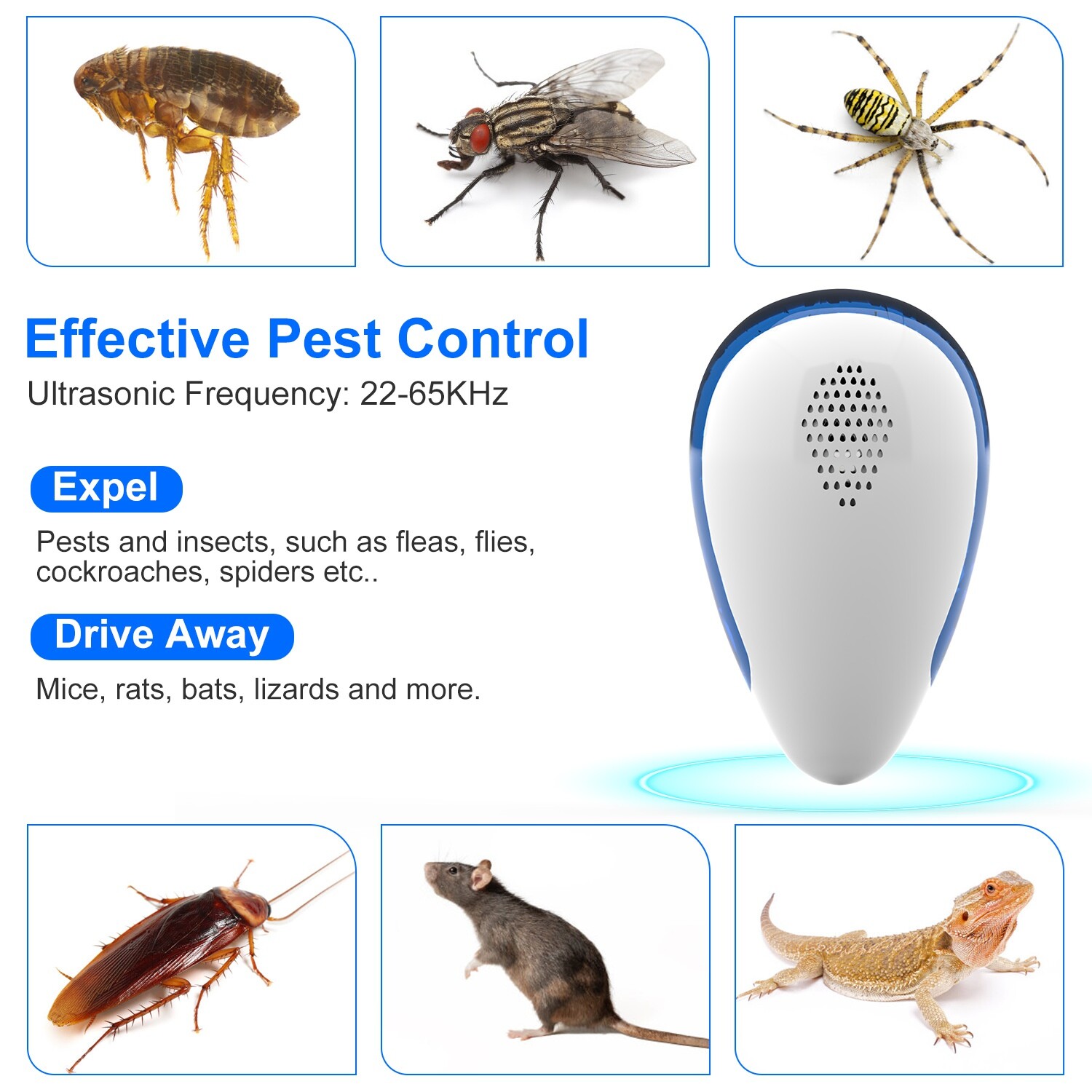 6PCS Ultrasonic Pest Insect Electronic Plug-In Rat Cockroach Bug