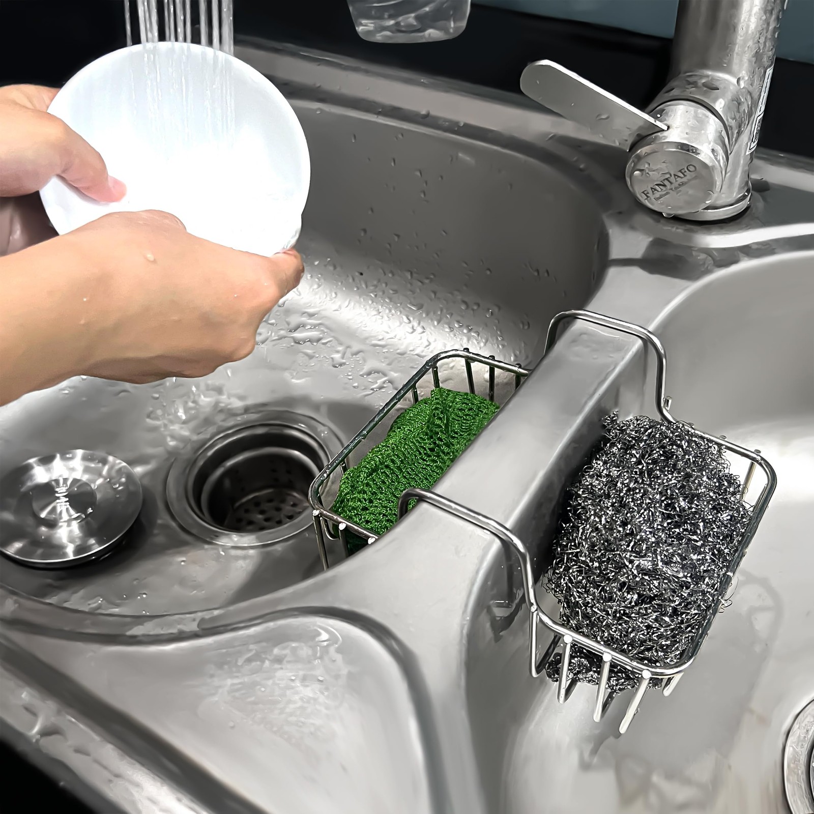 Stainless Steel Sponge Holder for Kitchen Sink - Never Rust Hanging Saddle Do...