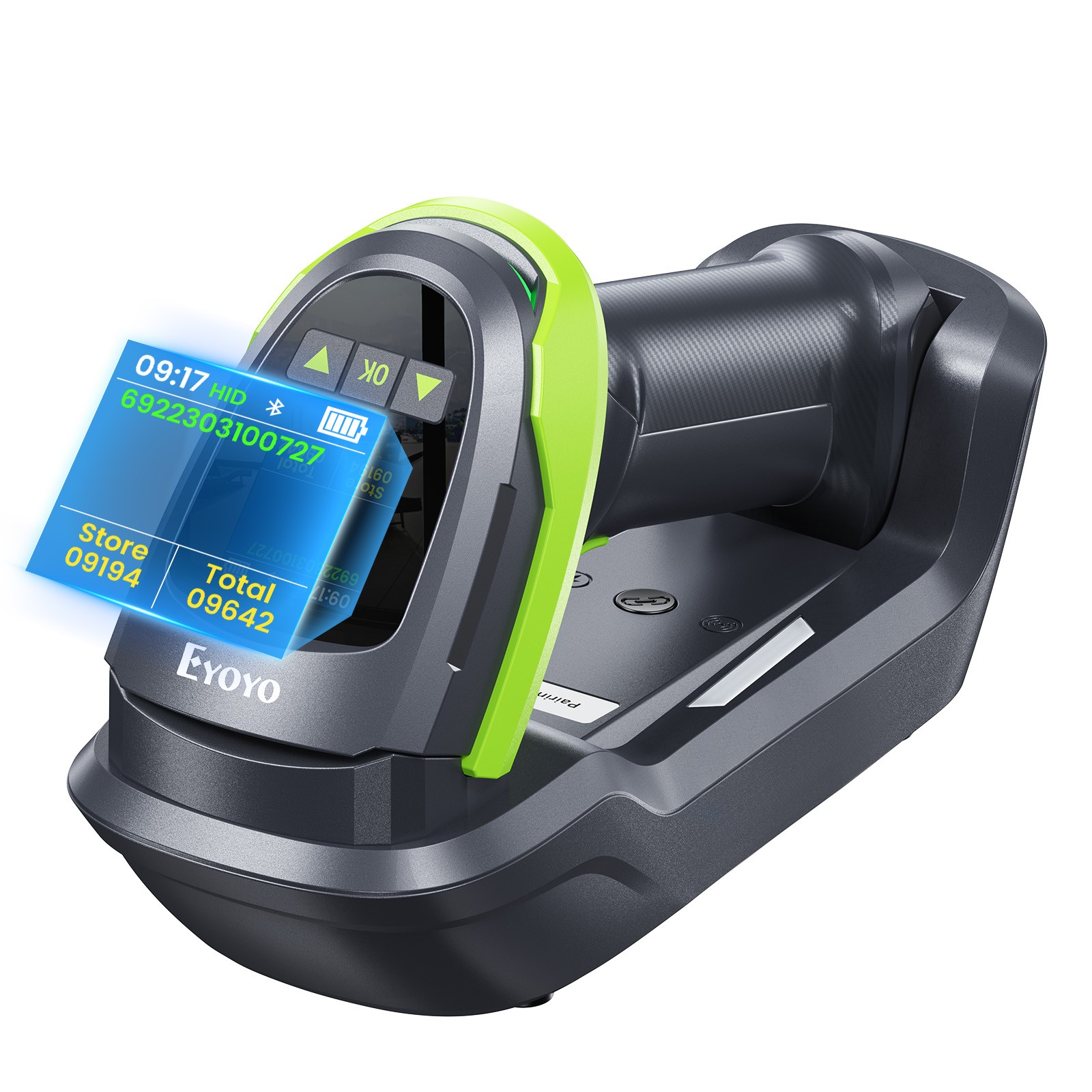 Eyoyo 1.44" LCD Barcode Scanner Wireless with Screen 1D 2D QR Bluetooth Scanner