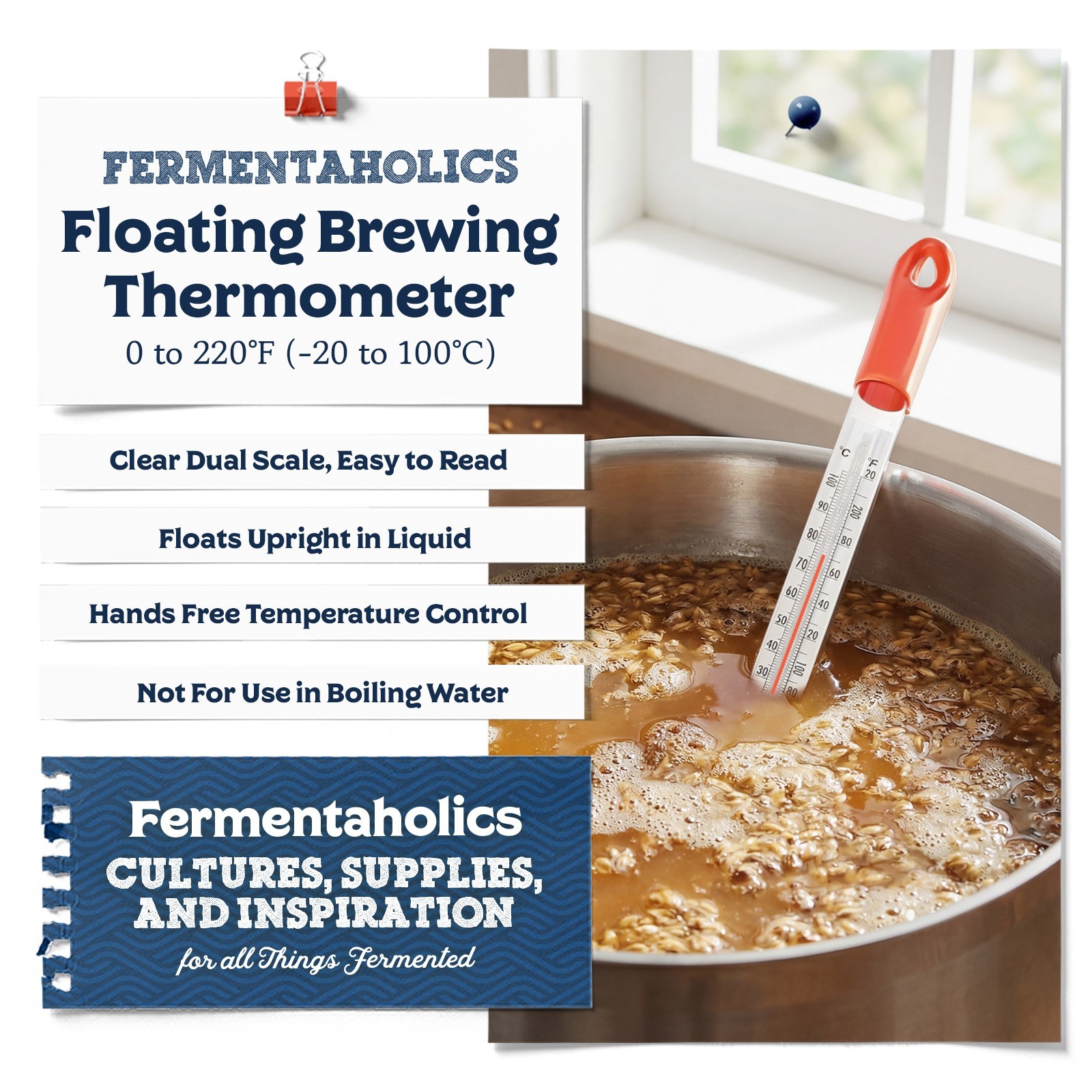 Fermentaholics Floating Glass Thermometer for Cooking & Fermentation