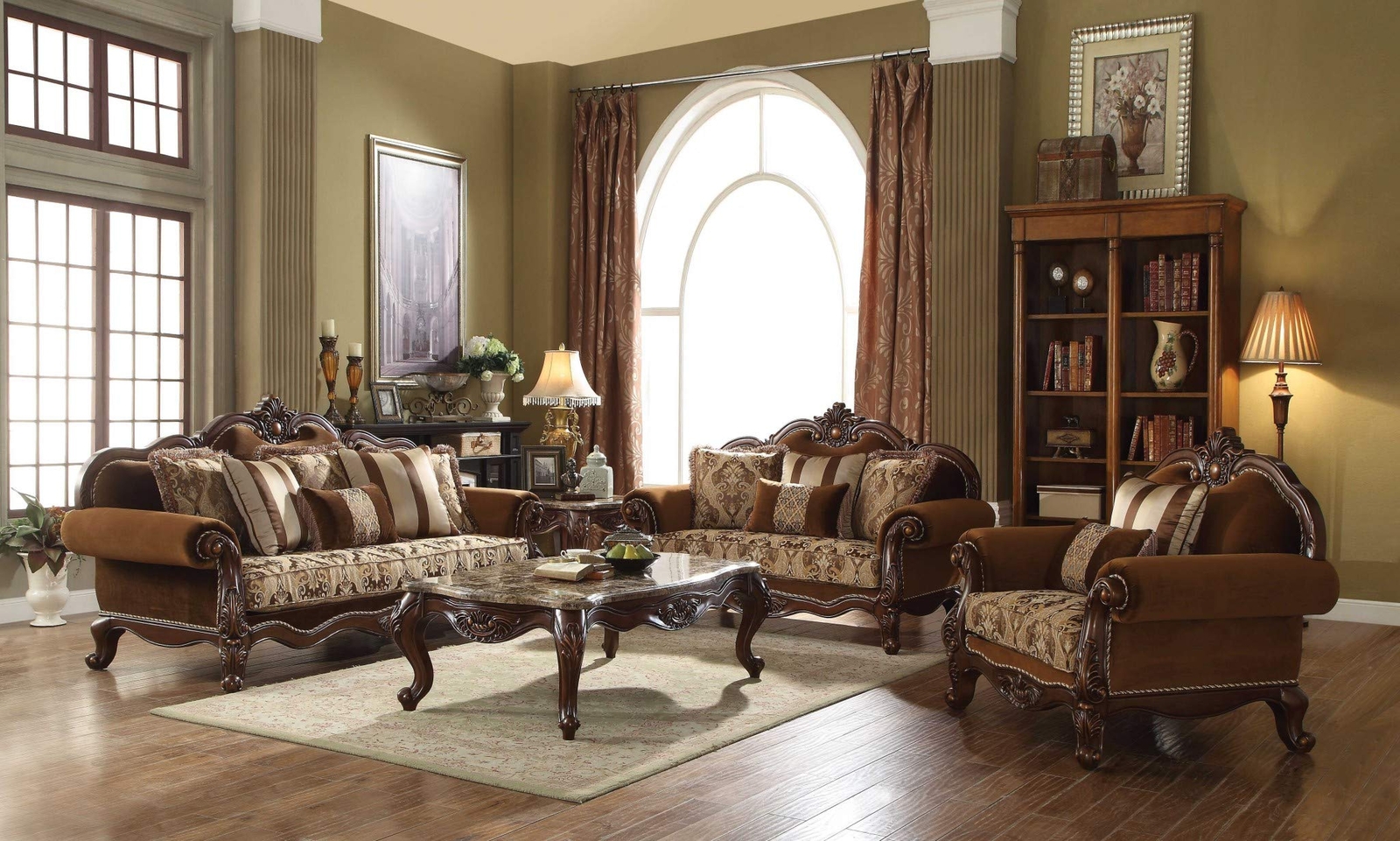 37 Oak Velvet Floral Sofa And Toss Pillows With Espresso Legs