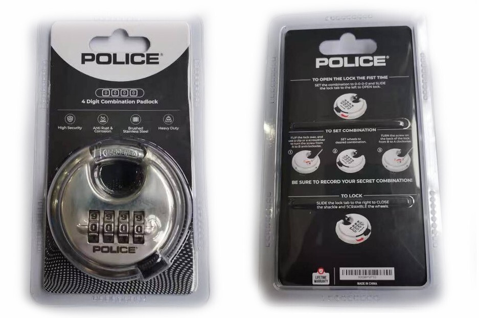 POLICE Combination Disc Padlock Stainless Steel Round Hardened Shackle Lock