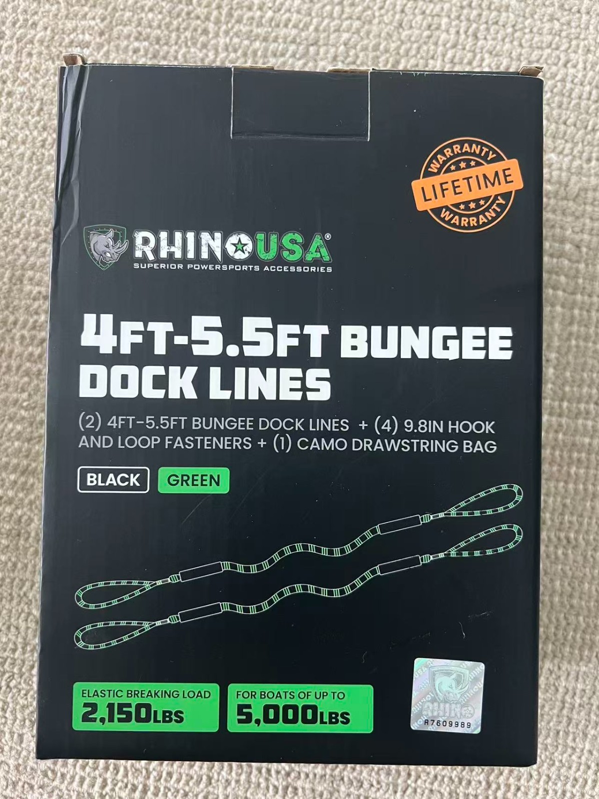 Rhino USA 4ft-5.5ft Heavy-Duty Bungee Dock Lines 2 Pack