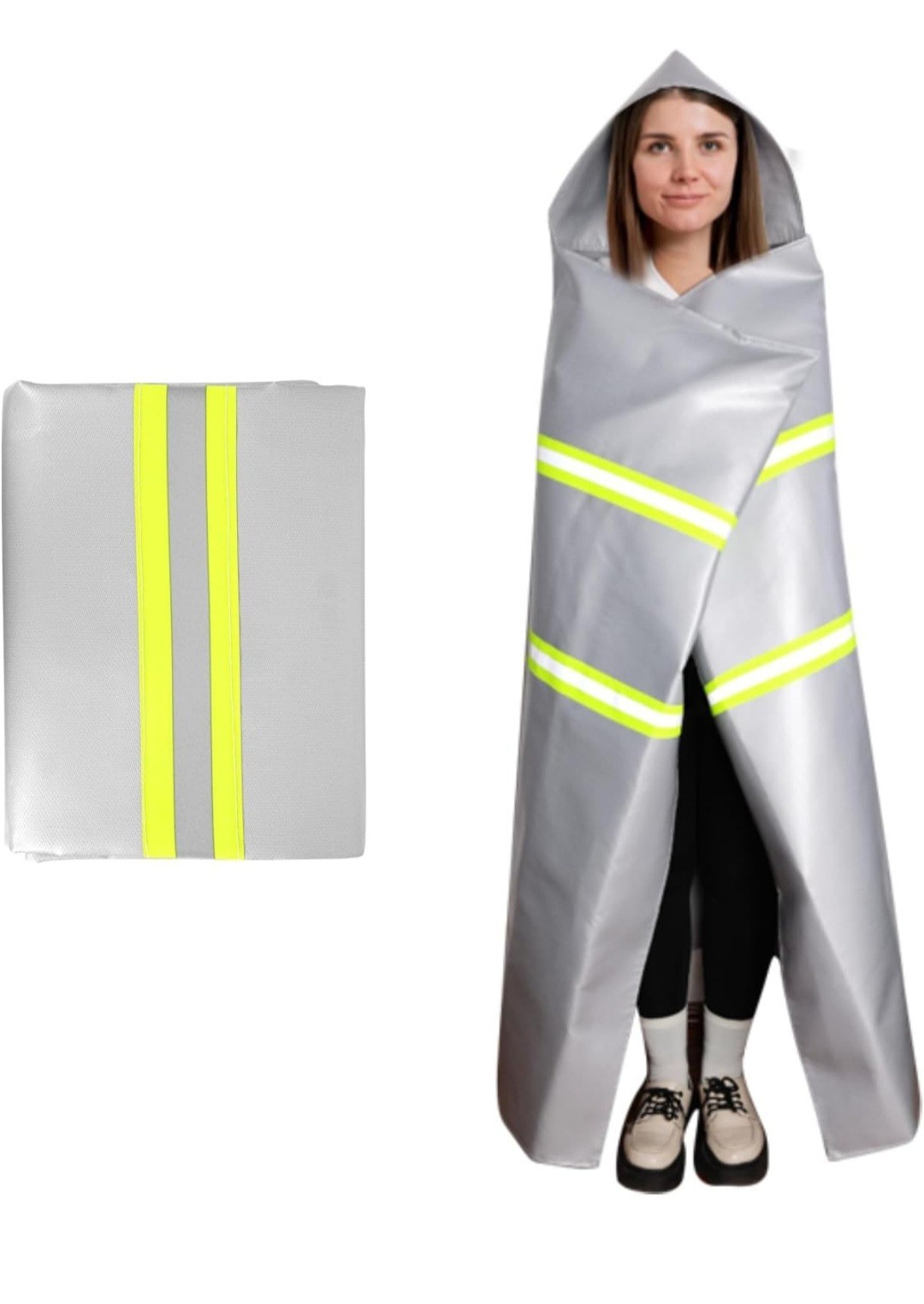Emergency Fireproof Cloak with Hood – Silver Silicone Coated Fiberglass Fire B