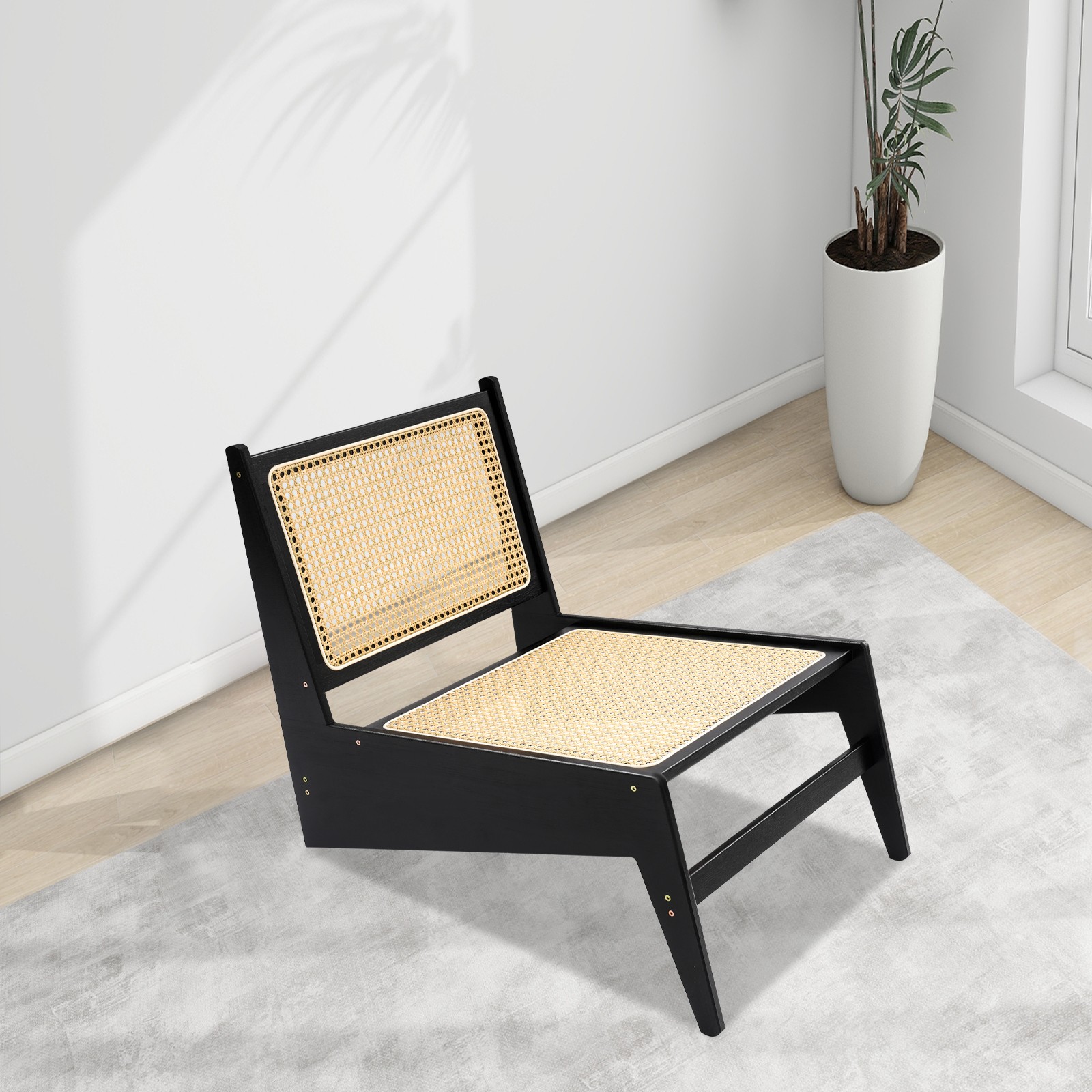 53x64x58cm Home Bamboo Chair Bamboo Accent Chair Comfy Bamboo Chairs Black