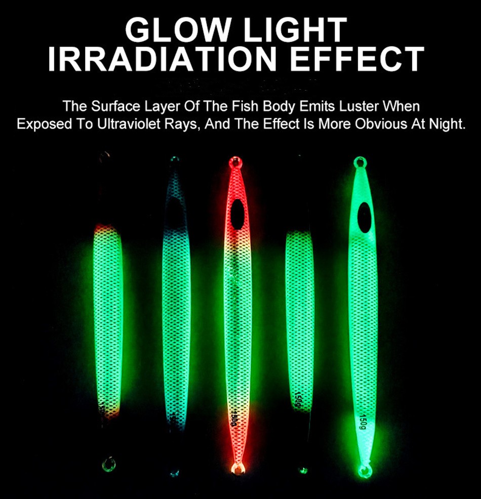 120-1000G Glow Metal Lead Vertical Jigs Jigging Long Fishing Lures Tackle