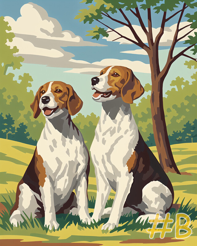 A pair of Beagles. - Printed Needlepoint Canvas #DG27