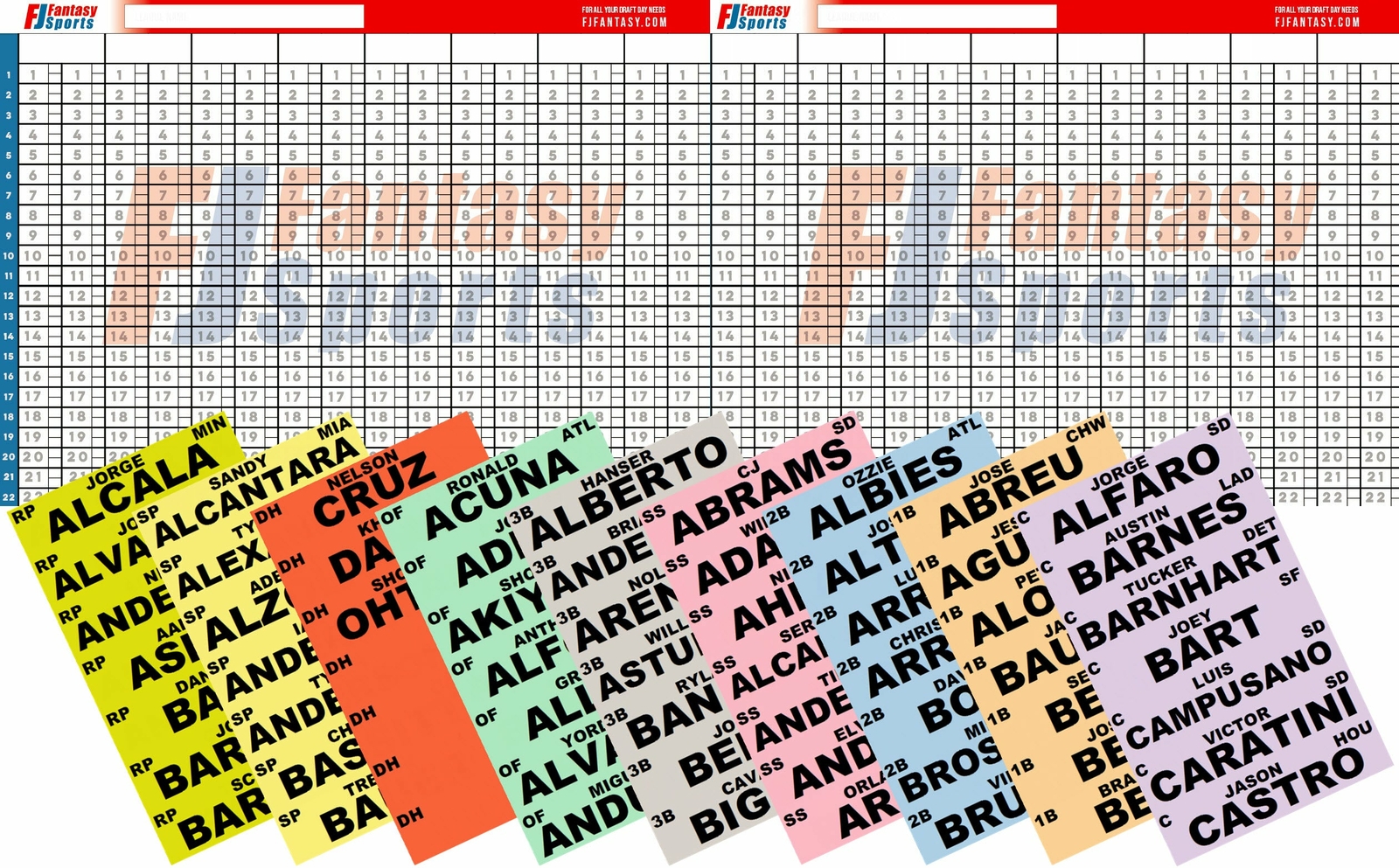 2026 Fantasy Baseball Draft Board with 775+ Player Labels - Auction or Draft