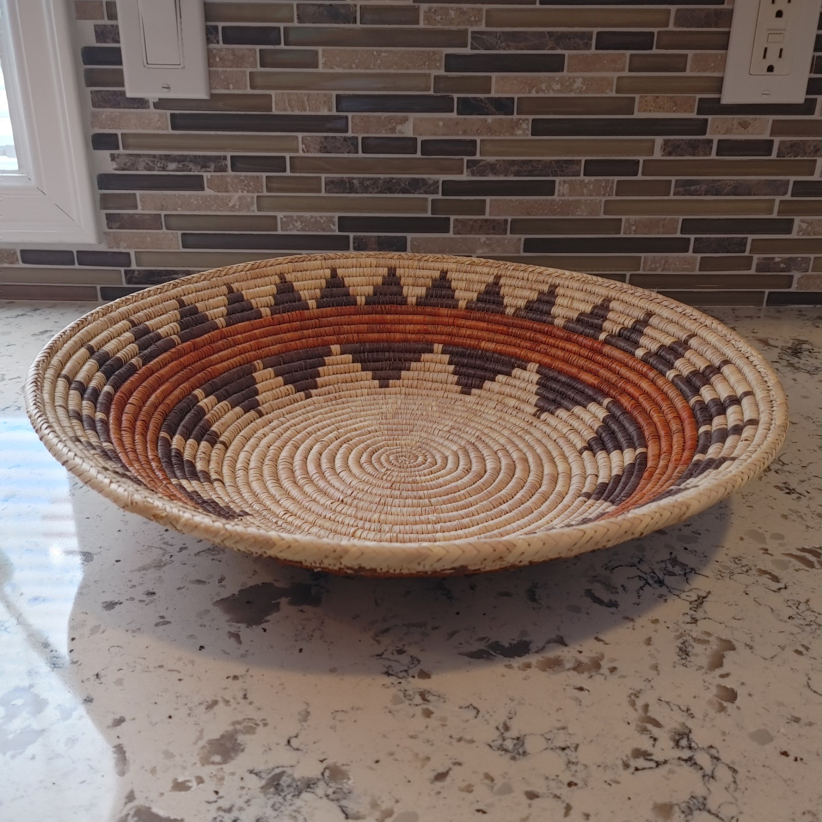 Hand Woven Basket Bowl Star Pattern 16"