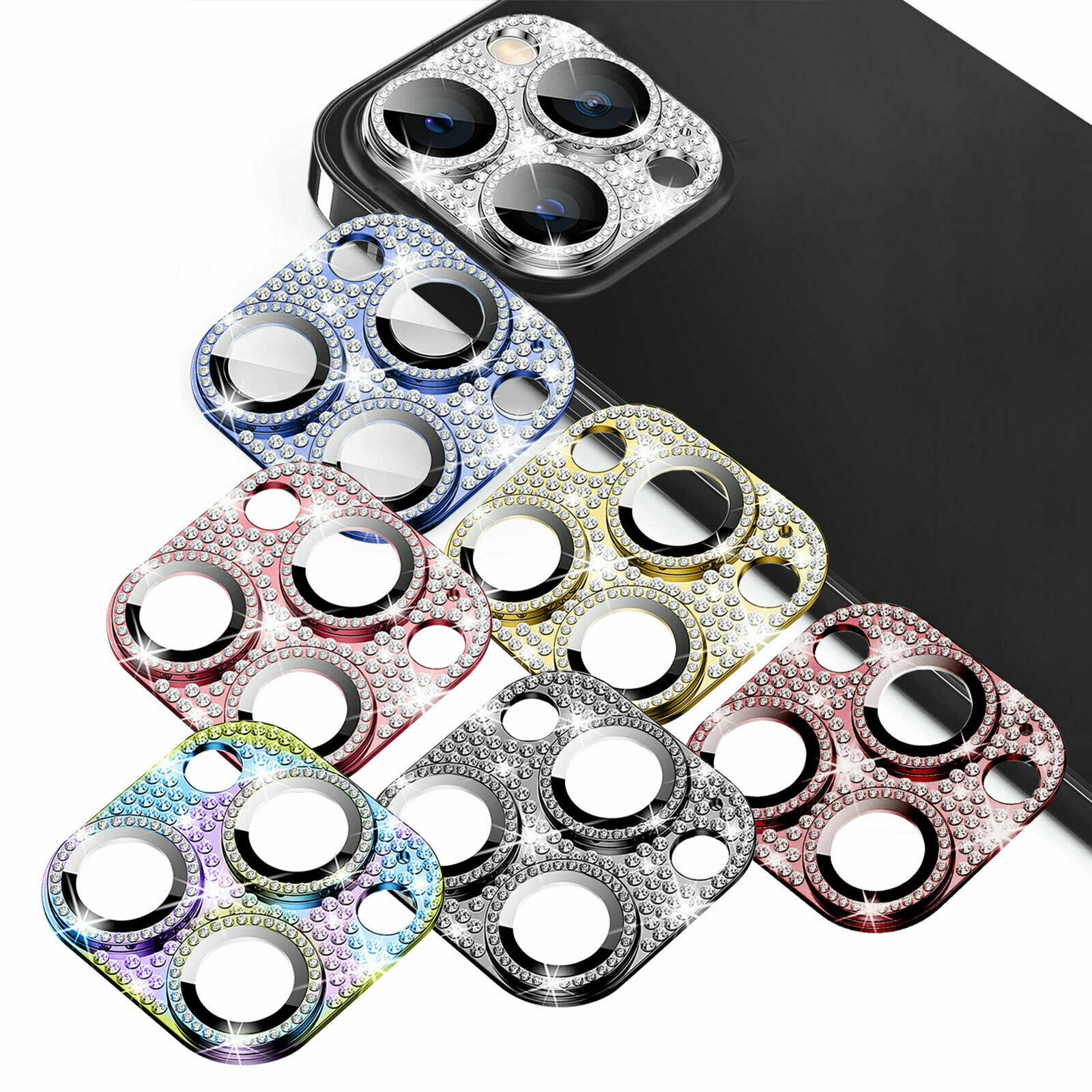 For iPhone 13 14 15 16 Pro Max 12 Full Metal Diamond Camera Lens Protector Case