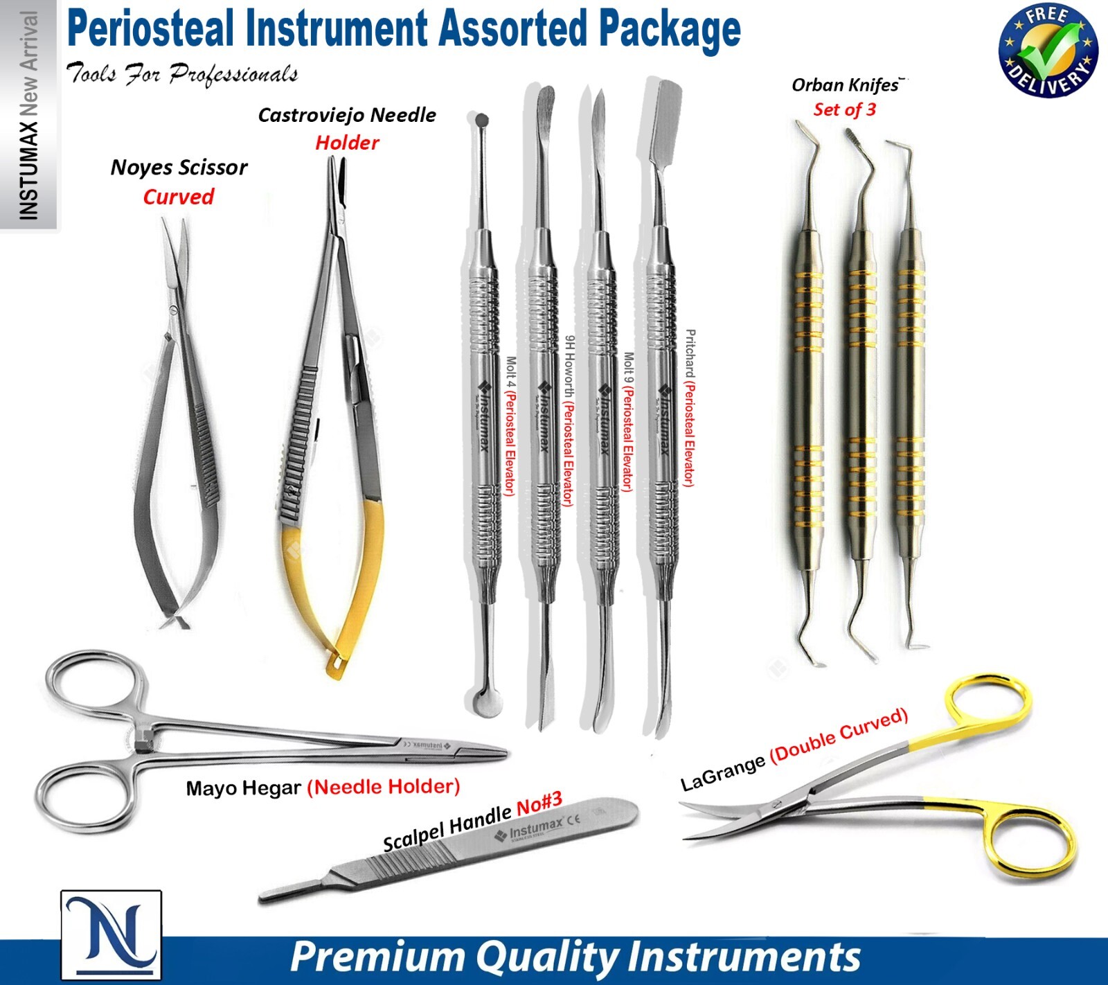 Dental Oral Surgery Periodontal Procedure Periosteal Elevators Instruments Setup