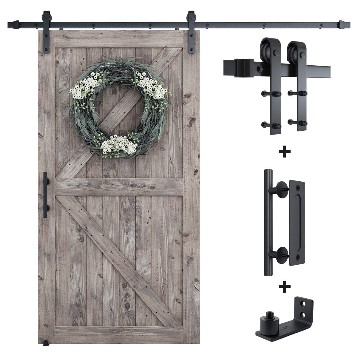 SMARTSTANDARD 8.2 FT Barn Door Hardware Kit -Sliding Feet, Black