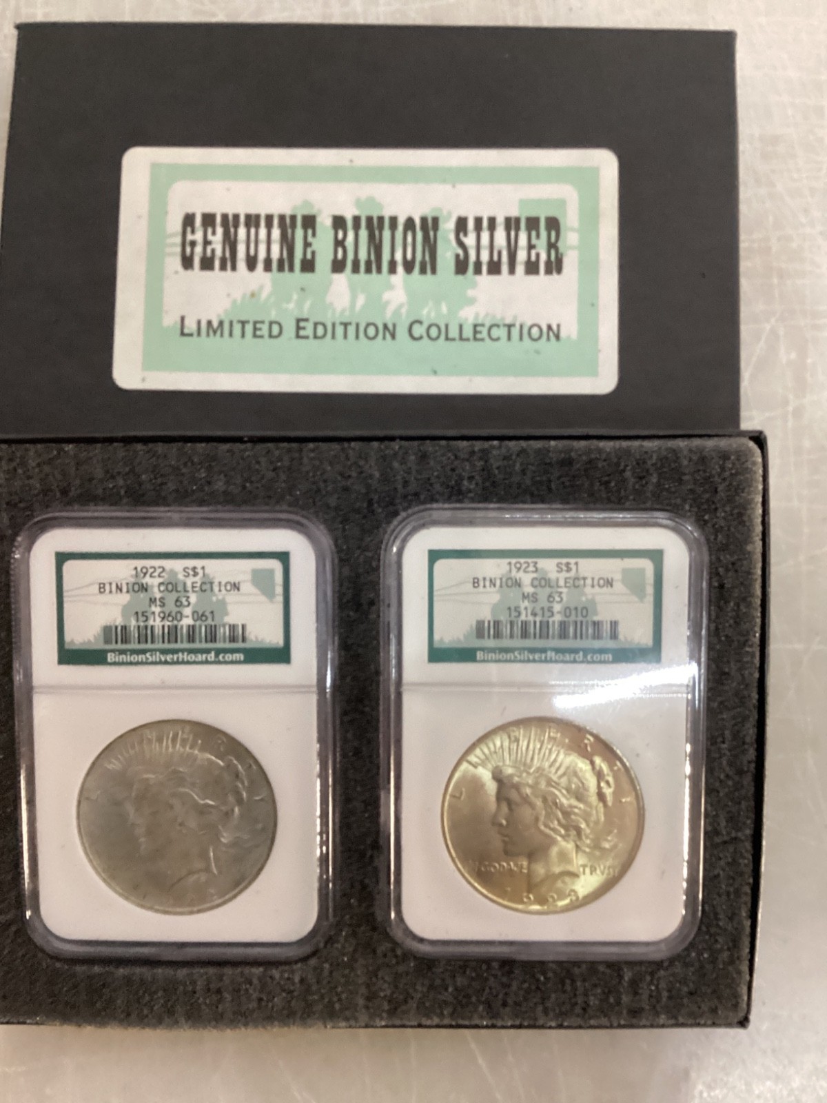 1922 P & 23 Peace Dollar ANACS MS-63 Binion Silver Collection