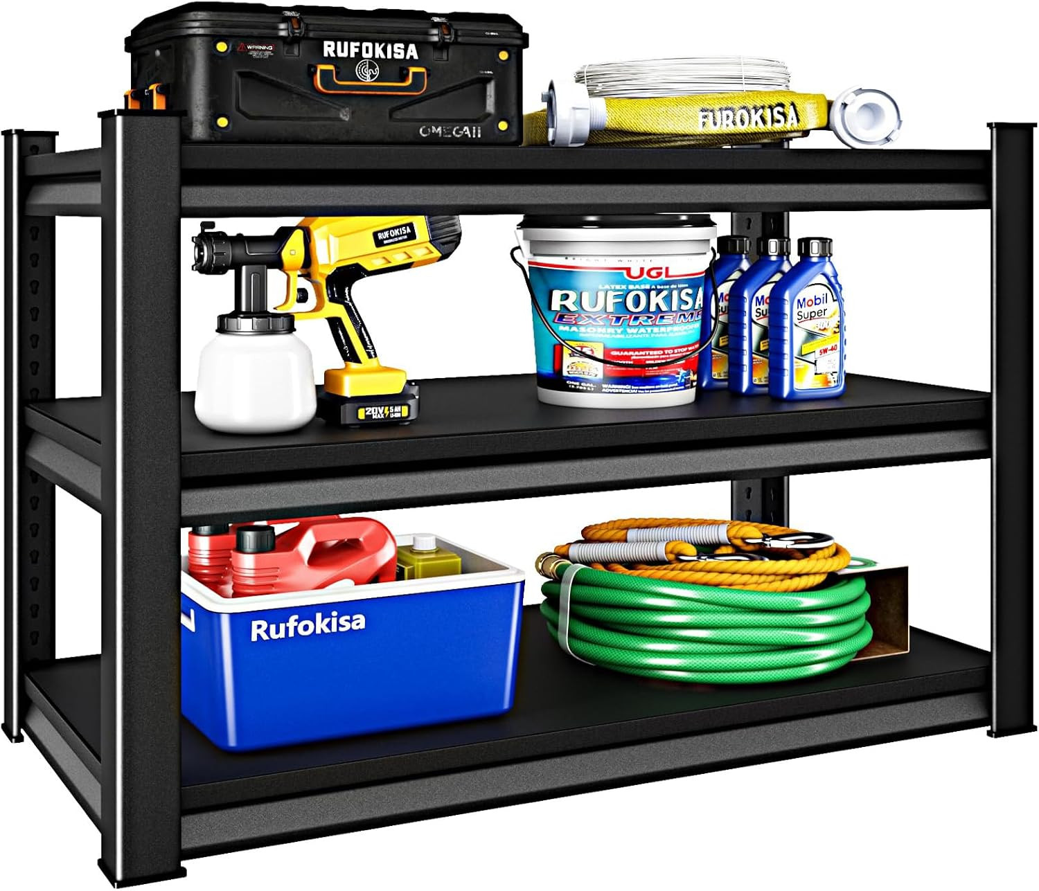 40" W 3-Tier Garage Shelving Heavy Duty, 1500LBS Loads Garage Storage Shelves, M