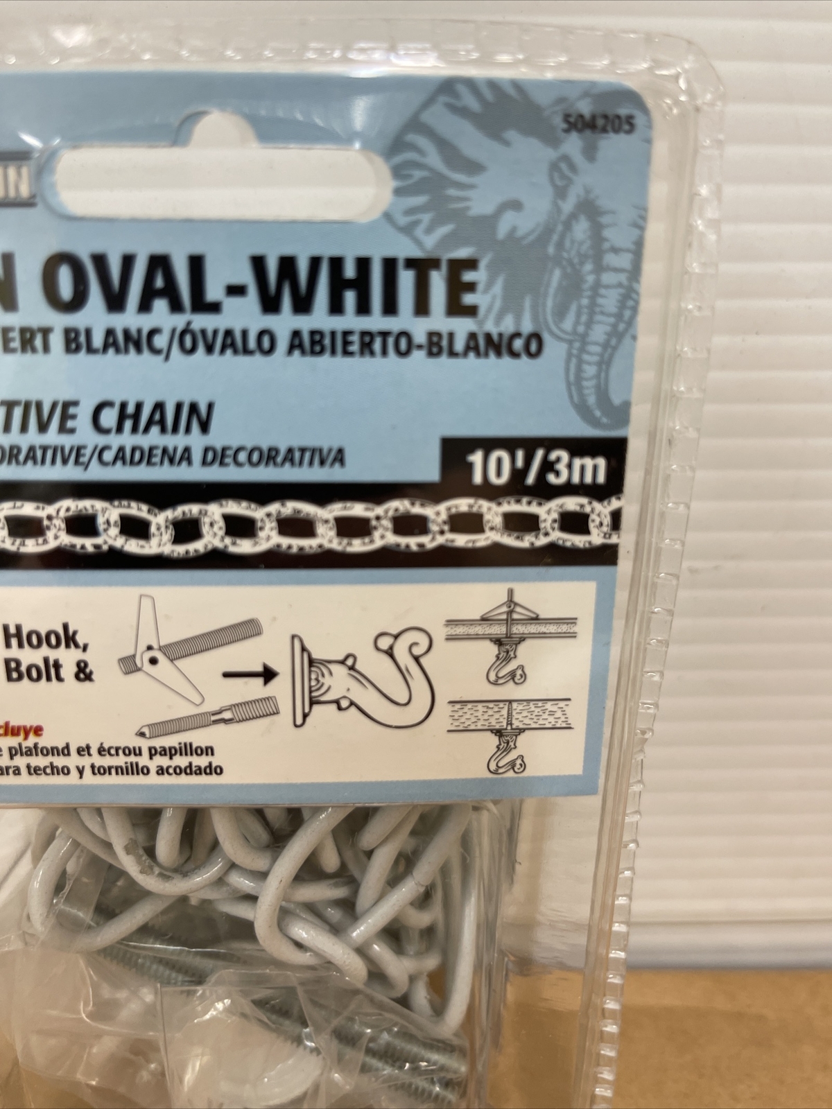 MIBRO 504205 Lightweight Open Oval White Polycoated Decor Chain 10 ft. x 3 mm.