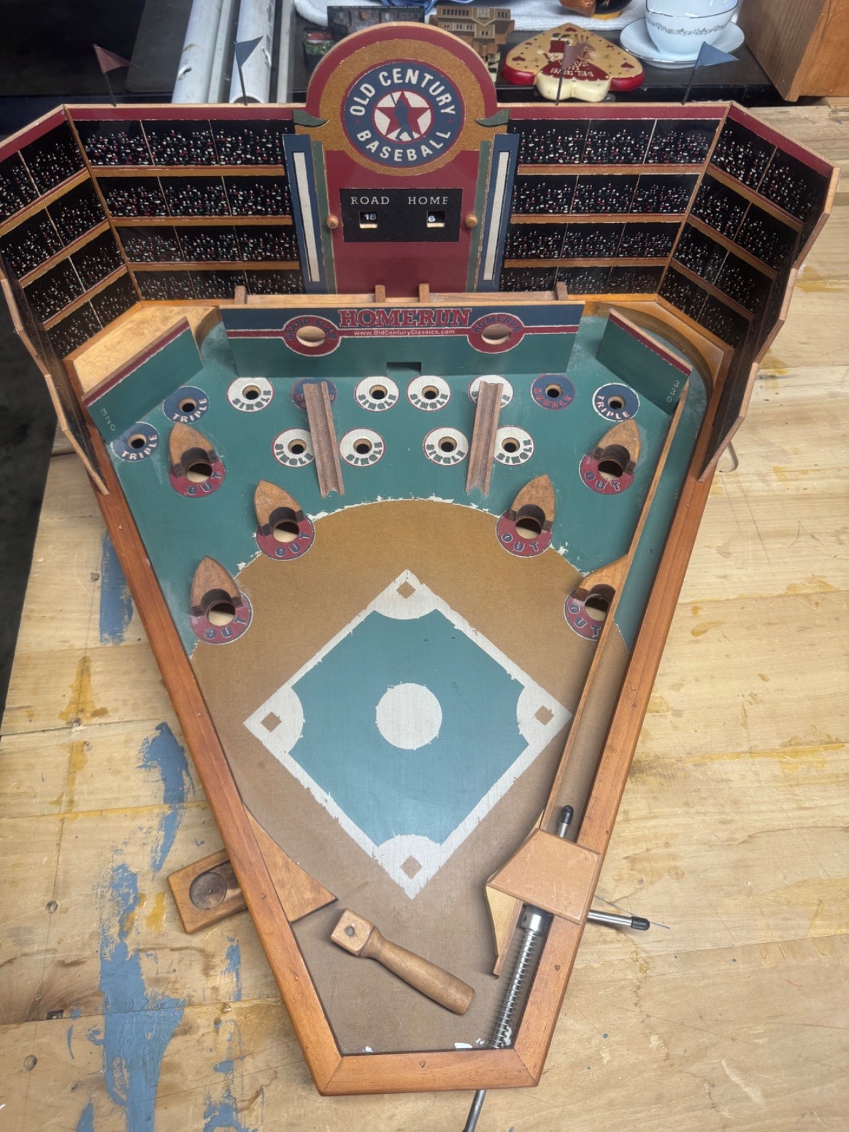 Old Century Baseball Home Run Wooden Tabletop Pinball Game