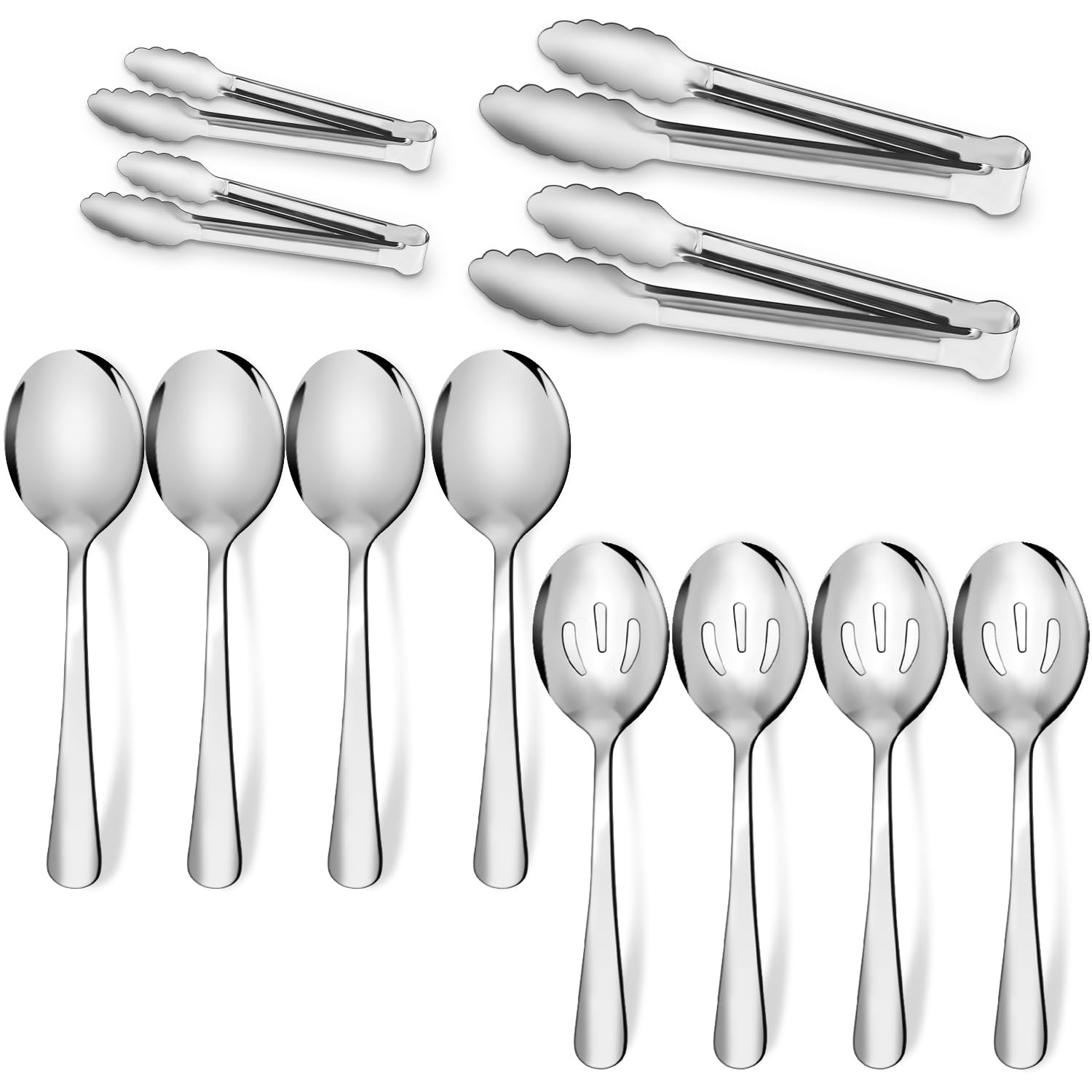 12PCS Stainless Steel Serving Utensils Sets - Large Serving Spoons,Slotted Sp...