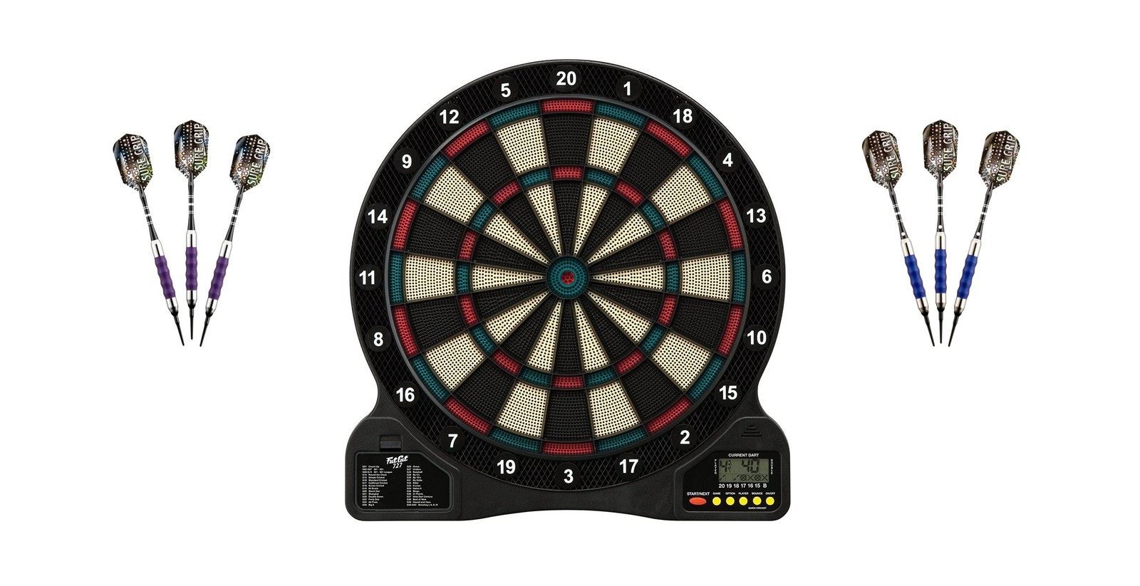 Electronic Soft Tip Dartboard + Purple Darts 18 Grams + Blue Darts 18 Grams