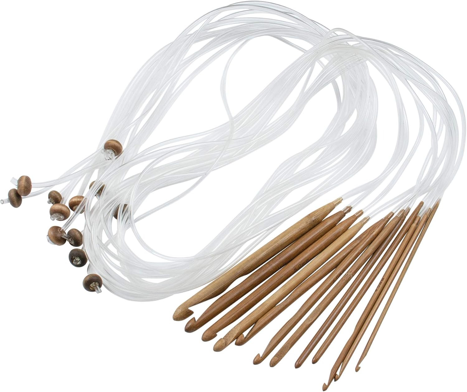 , Set of 12 Size Bamboo Knitting Needles Tunisian Afghan Crochet Hook with Plast