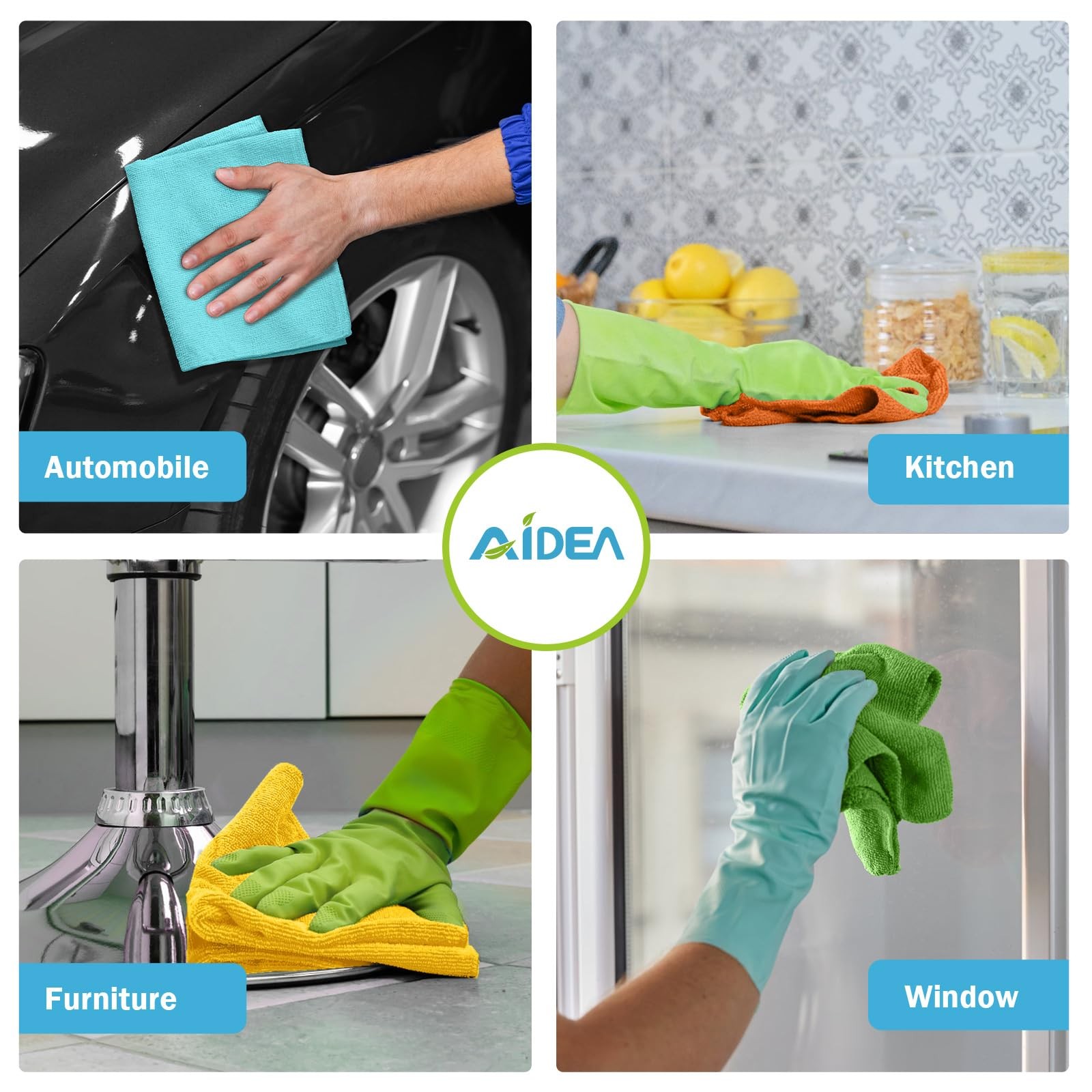 AIDEA Microfiber Cleaning Cloth 100PK, Soft Absorbent 12"×12", Blue/Yellow