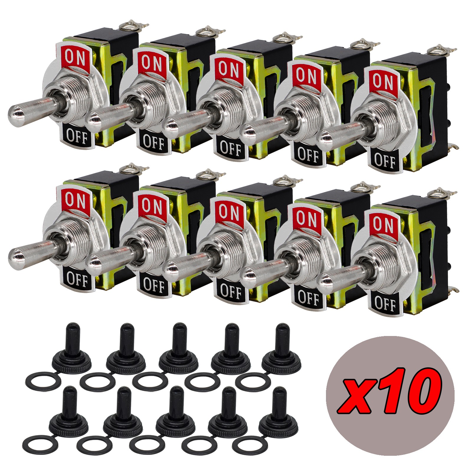 10Pc Waterproof Toggle Flick Switch 12V ON&OFF Car Dash Light Metal 12 Volt SPST