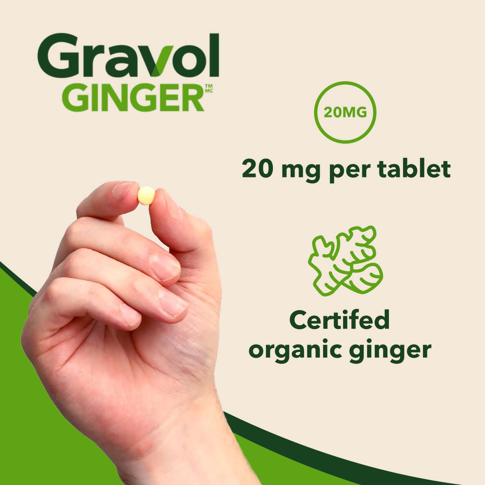 Gravol Ginger Tablets for Upset Stomach and Nausea, 20ct​