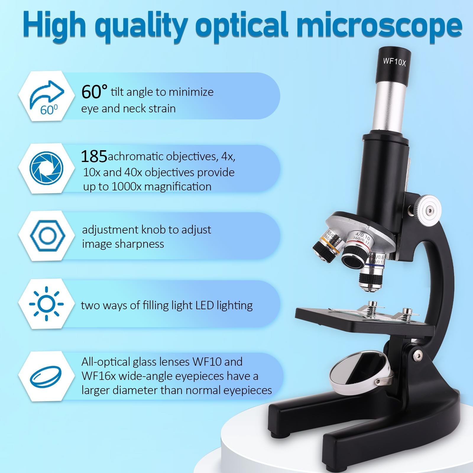 High-Power Microscope 40X-2500X Magnification, 4.3" Display, 5MP Camera, Eyepiec