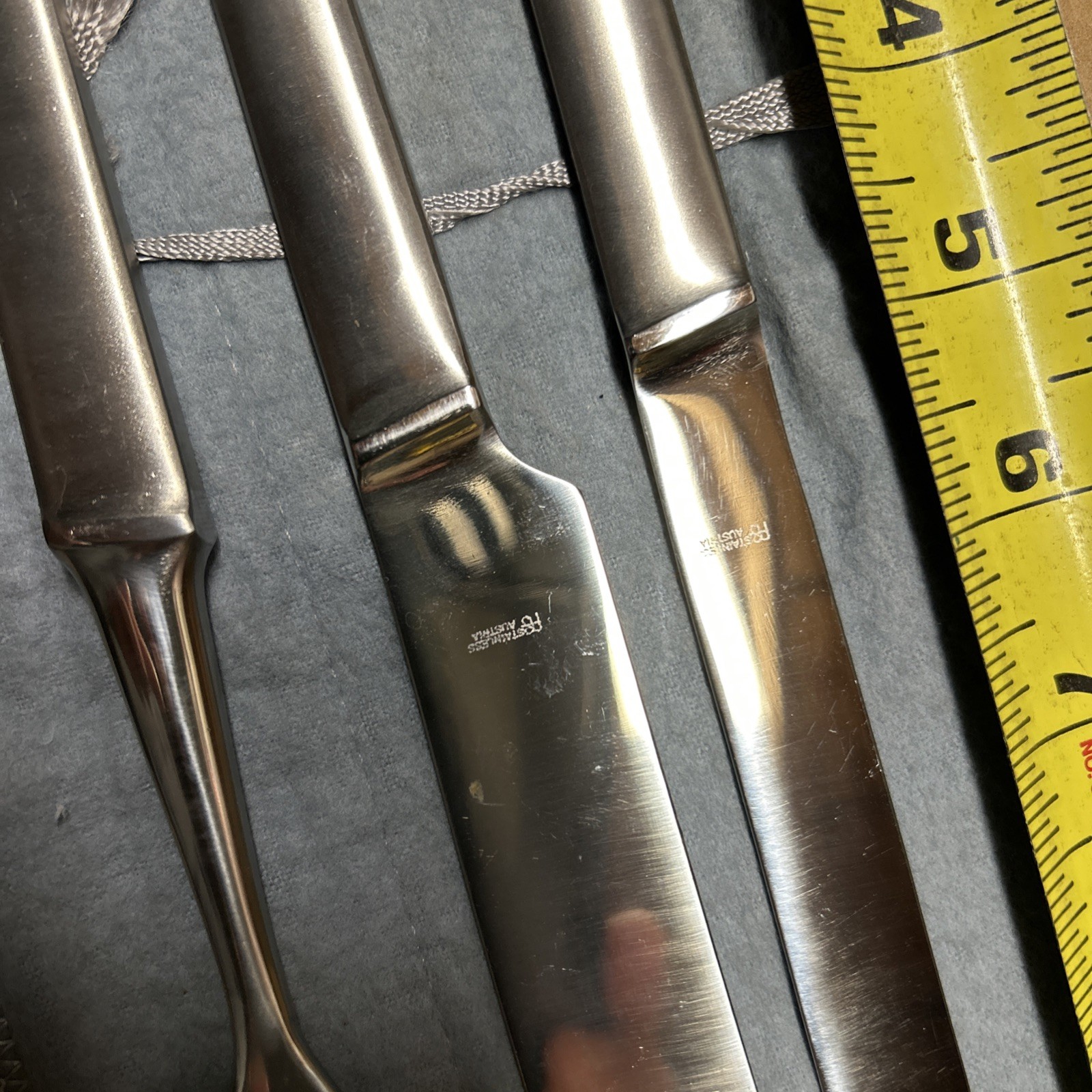 Vtg. Austrian Guild Stainless Steel 7 pc. Carving Knife Set MCM w/ custom case