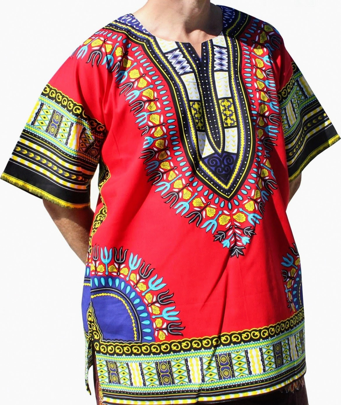 Slim Fit Red Kids Traditional Angelina Unisex African Dashiki  top in Size 12