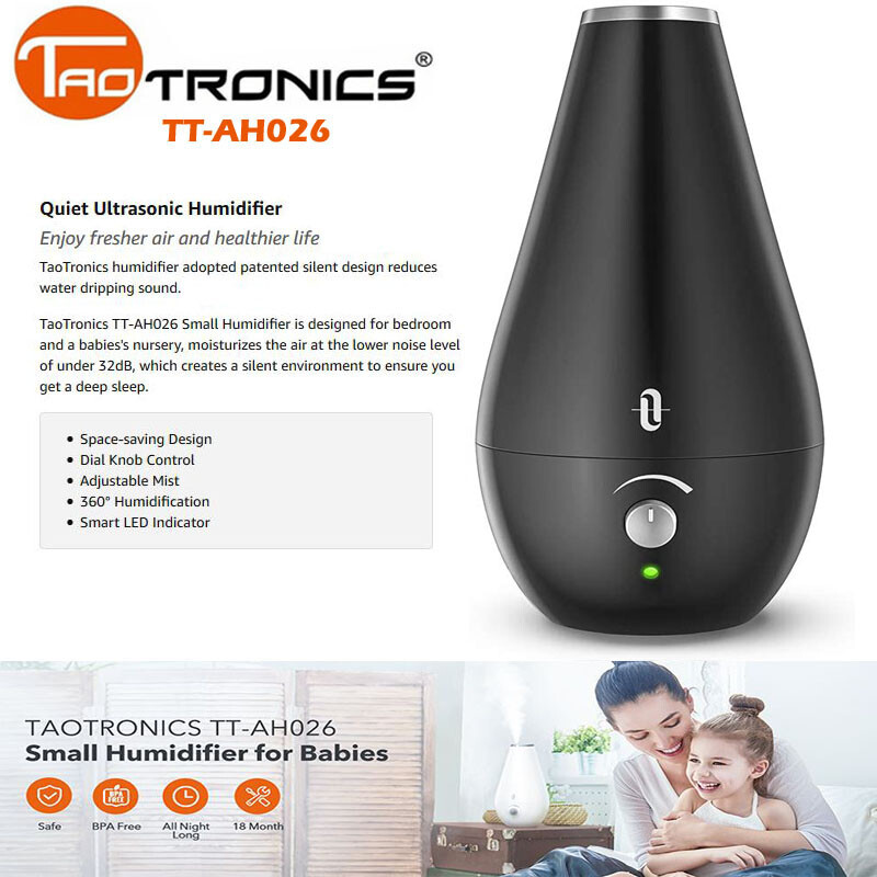 TaoTronics 1.8L Quiet Ultrasonic Cool Mist Humidifier TT-AH026 DI11_K