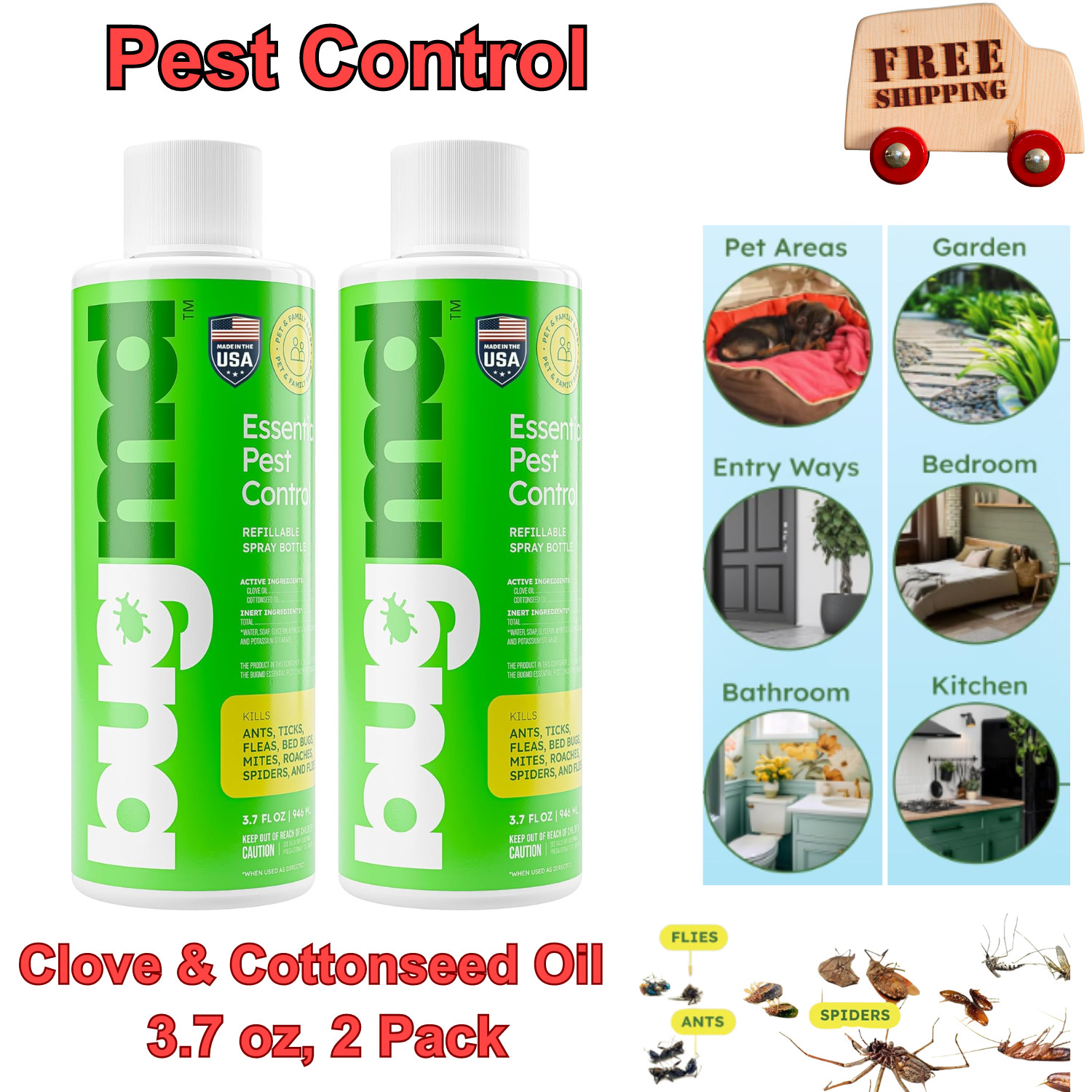 BugMD Pest Control Essential Oil Concentrate 3.7Oz 2-Pack for Home Bed Bug Spray