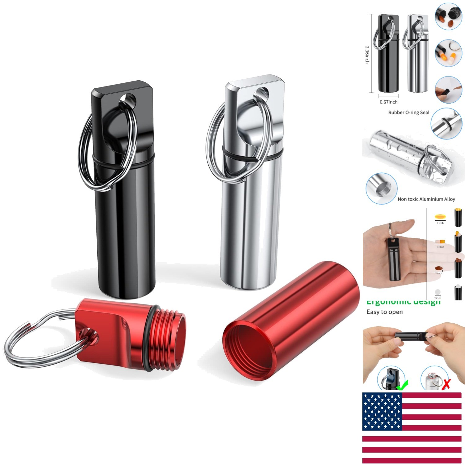 Multi-Functional Pill Organizer Keychain - Waterproof and Portable 3 Pack