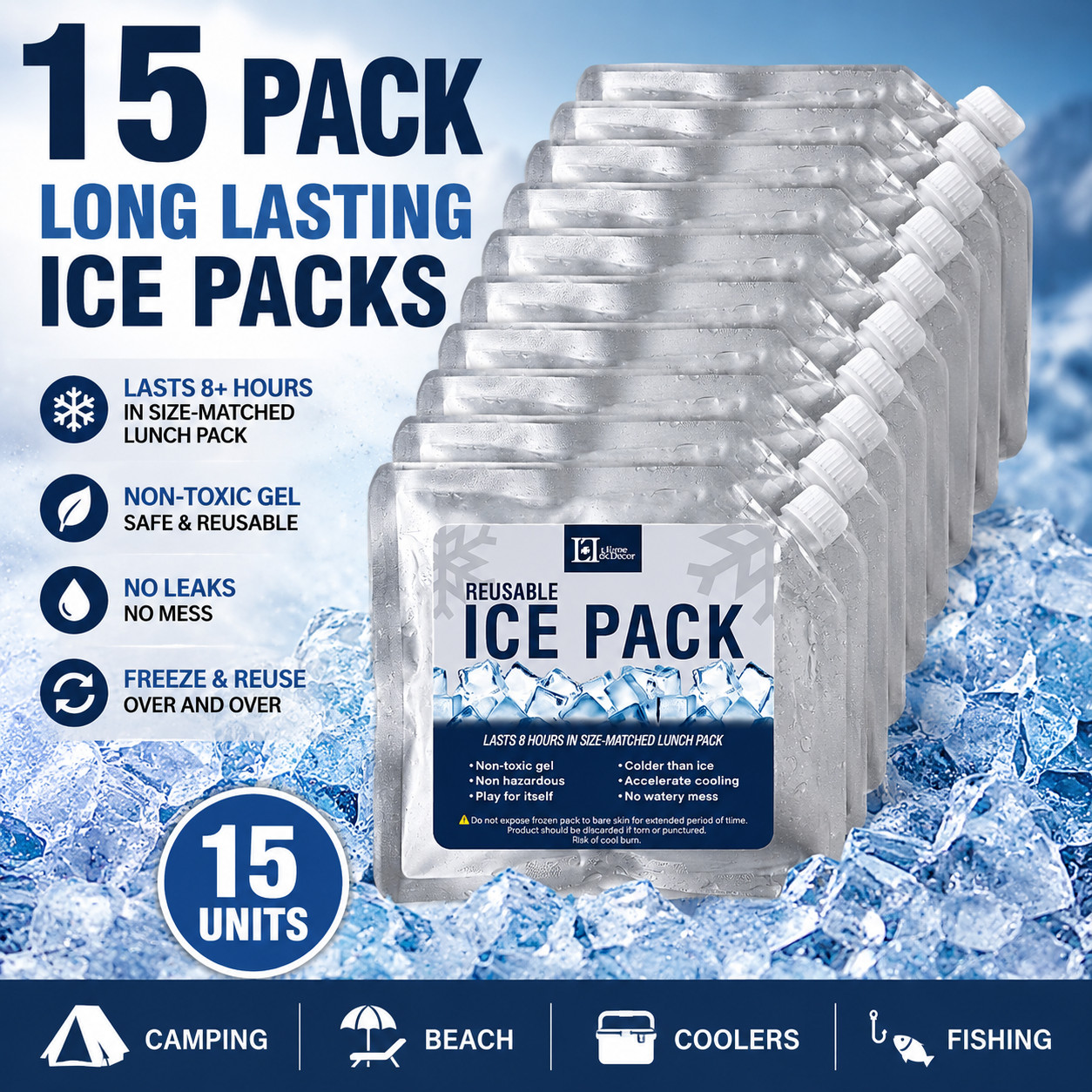 15 Pack Reusable Ice Packs for Coolers Long Lasting Freezer Packs Camping