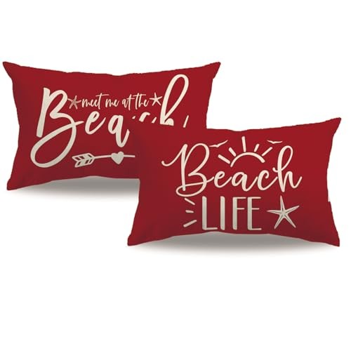 2Pack Beach Style Pillow Covers Double-Sided Printed 20" x 12" (Pack of 2) Red