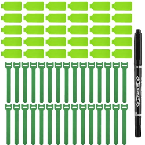 Cable Labels & Reusable Hook and Loop Fastening Ties Set - 30 Green and Green