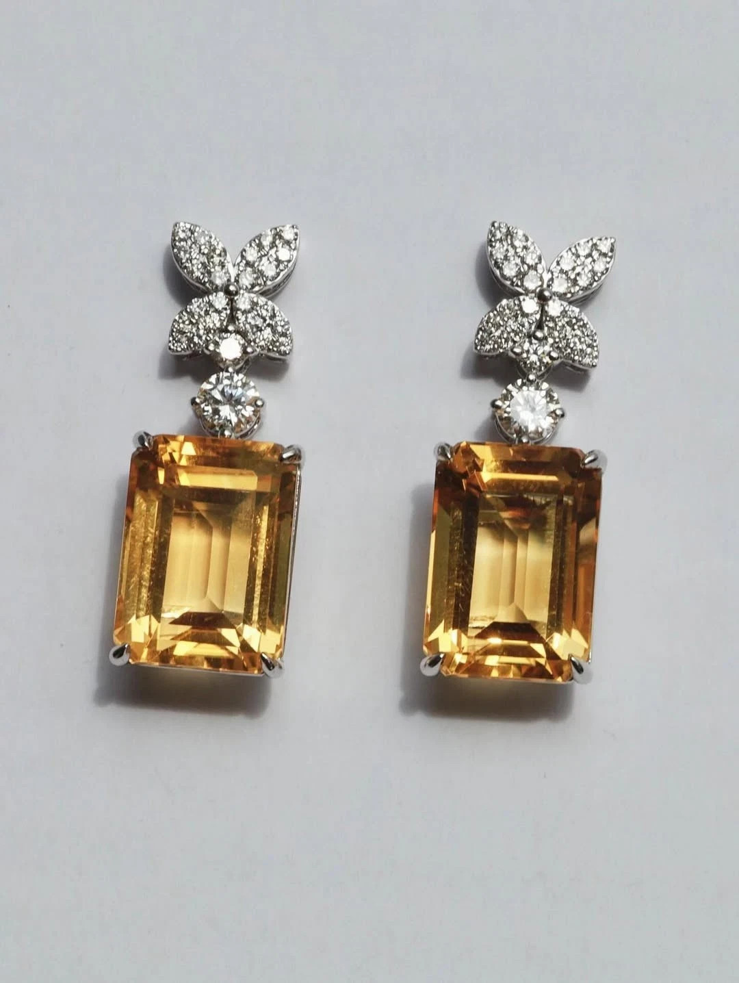 6.00 Ct Emerald Cut Natural Citrine Diamond Earring 14K Solid White Gold Stud