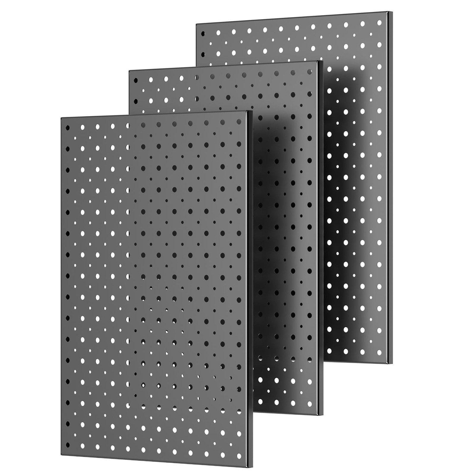 3 PCS 16"x12" Metal Pegboard Panels Wall-Mounted Tool Organizer Black Boards